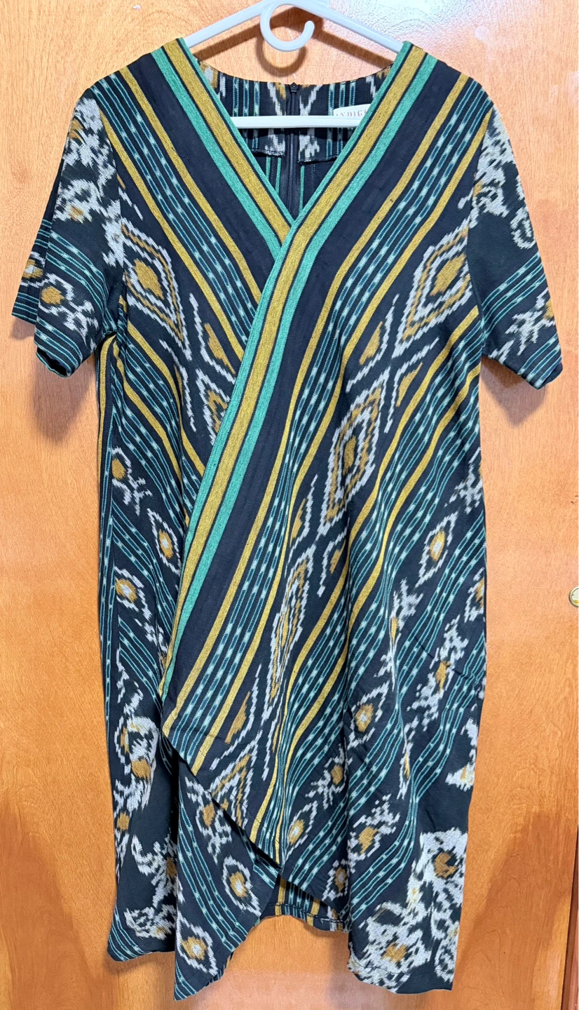 INDIGO Women's Wrap Dress - Black/Gold/Teal Pattern