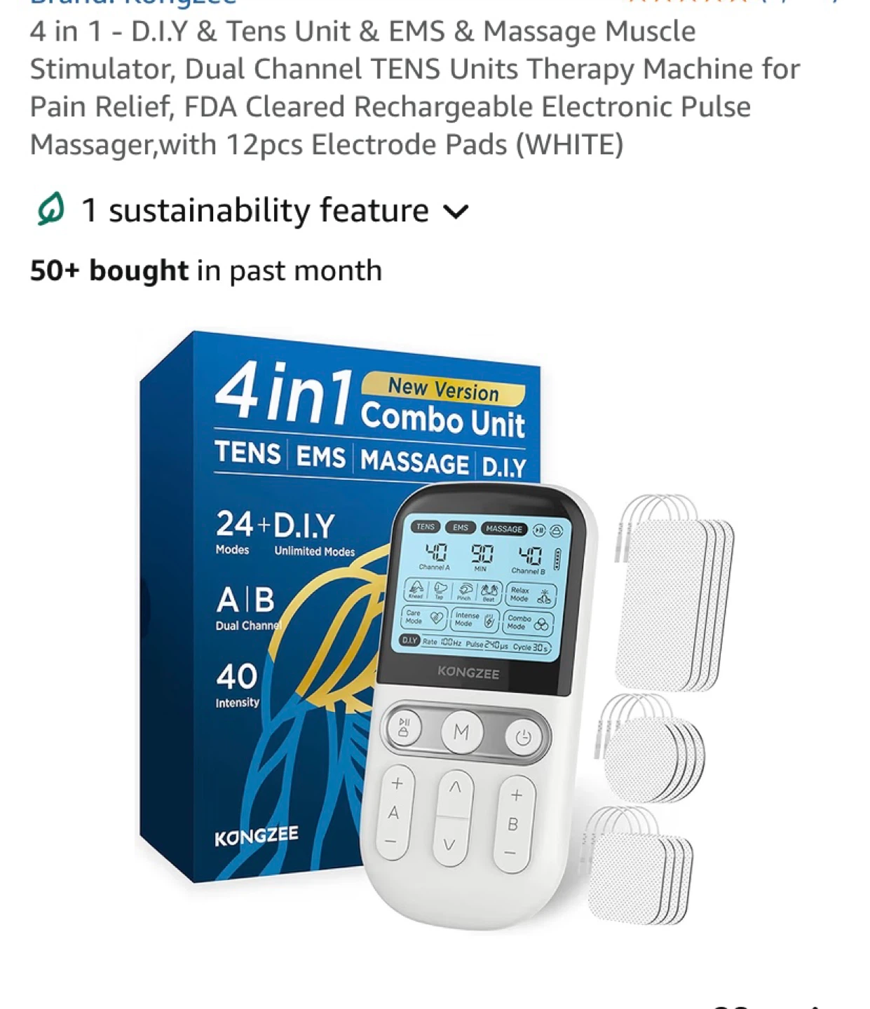 KongZee 4-in-1 TENS EMS Massage Muscle Stimulator White