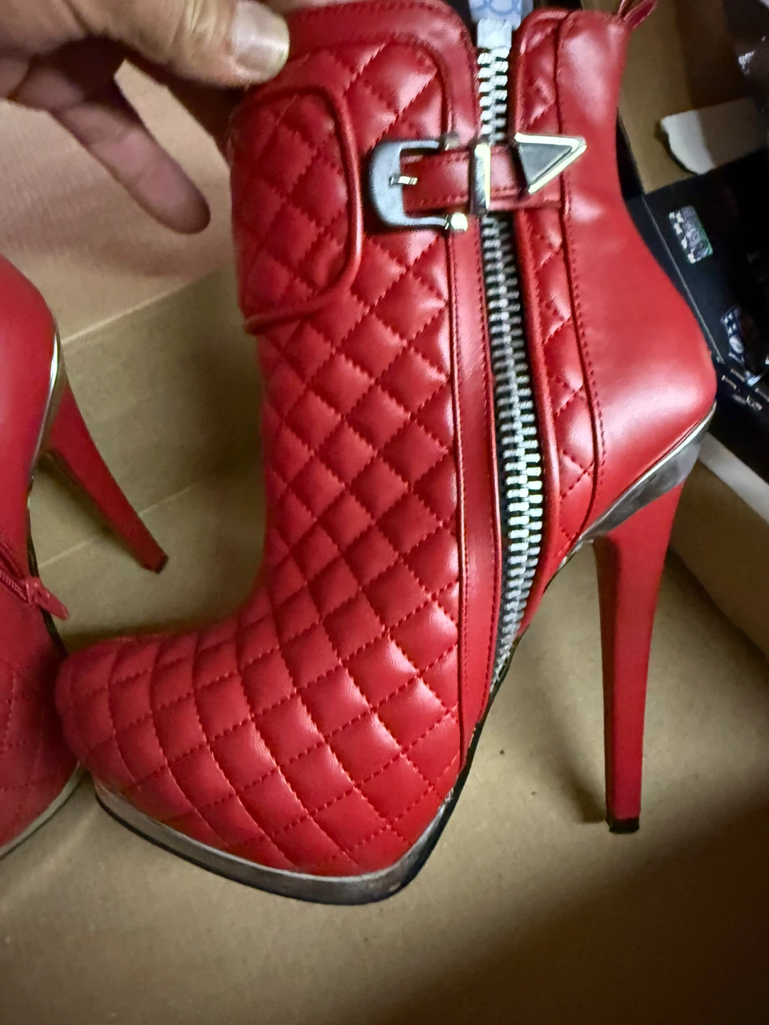 Andrea Red Quilted High Heel Ankle Boots - photo 4