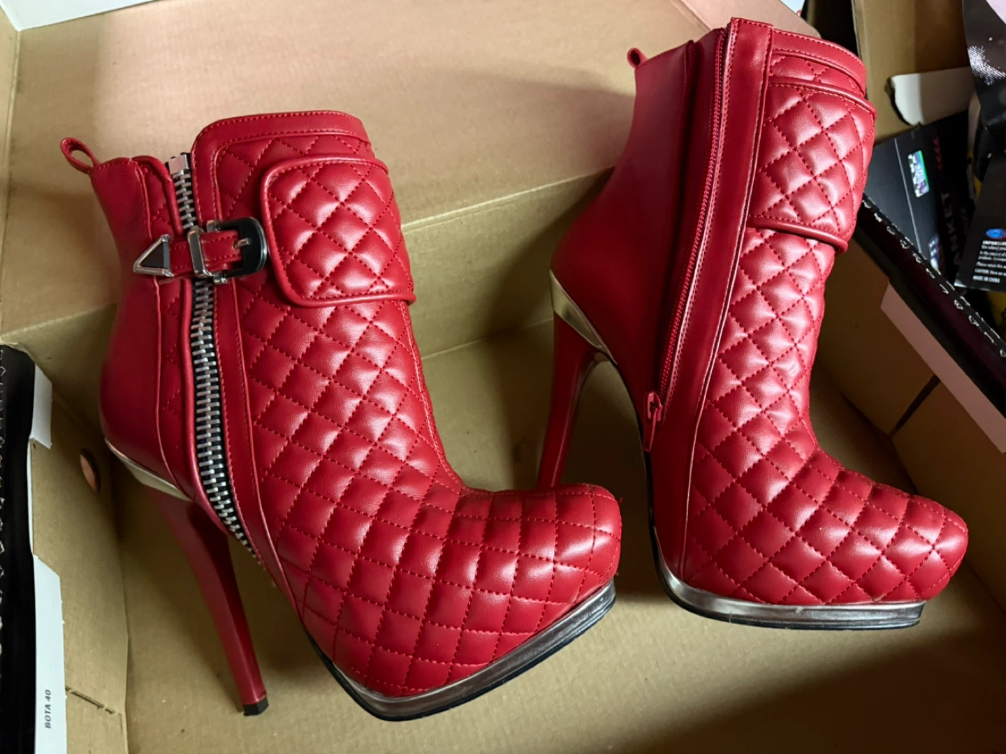 Andrea Red Quilted High Heel Ankle Boots