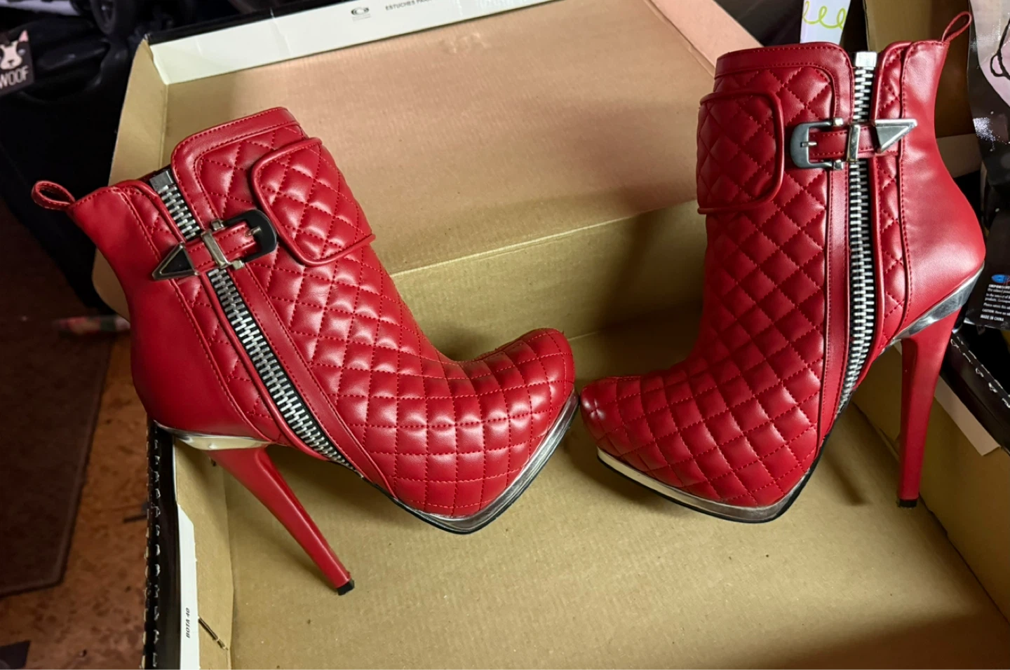 Andrea Red Quilted High Heel Ankle Boots - photo 2