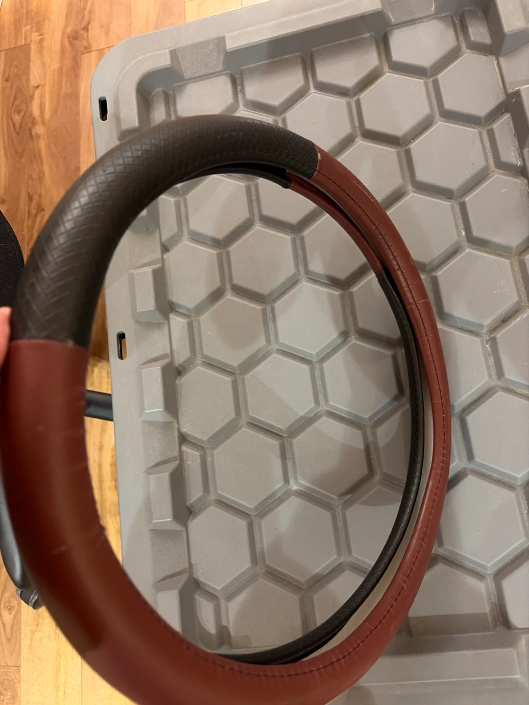 Brown and Black Steering Wheel Cover - photo 3