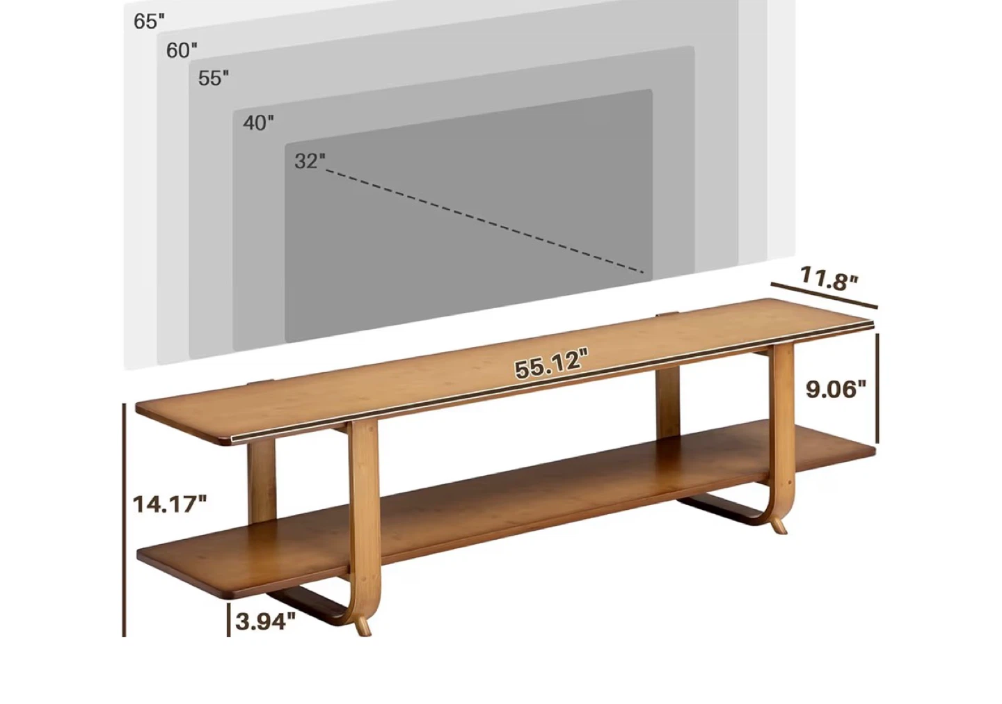 Natural Bamboo TV Stand Media Console - 55" Long - photo 2