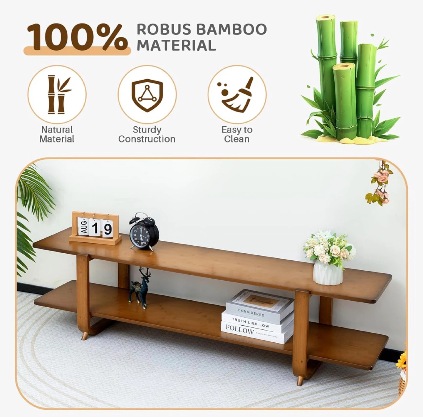 Natural Bamboo TV Stand Media Console - 55" Long - photo 5