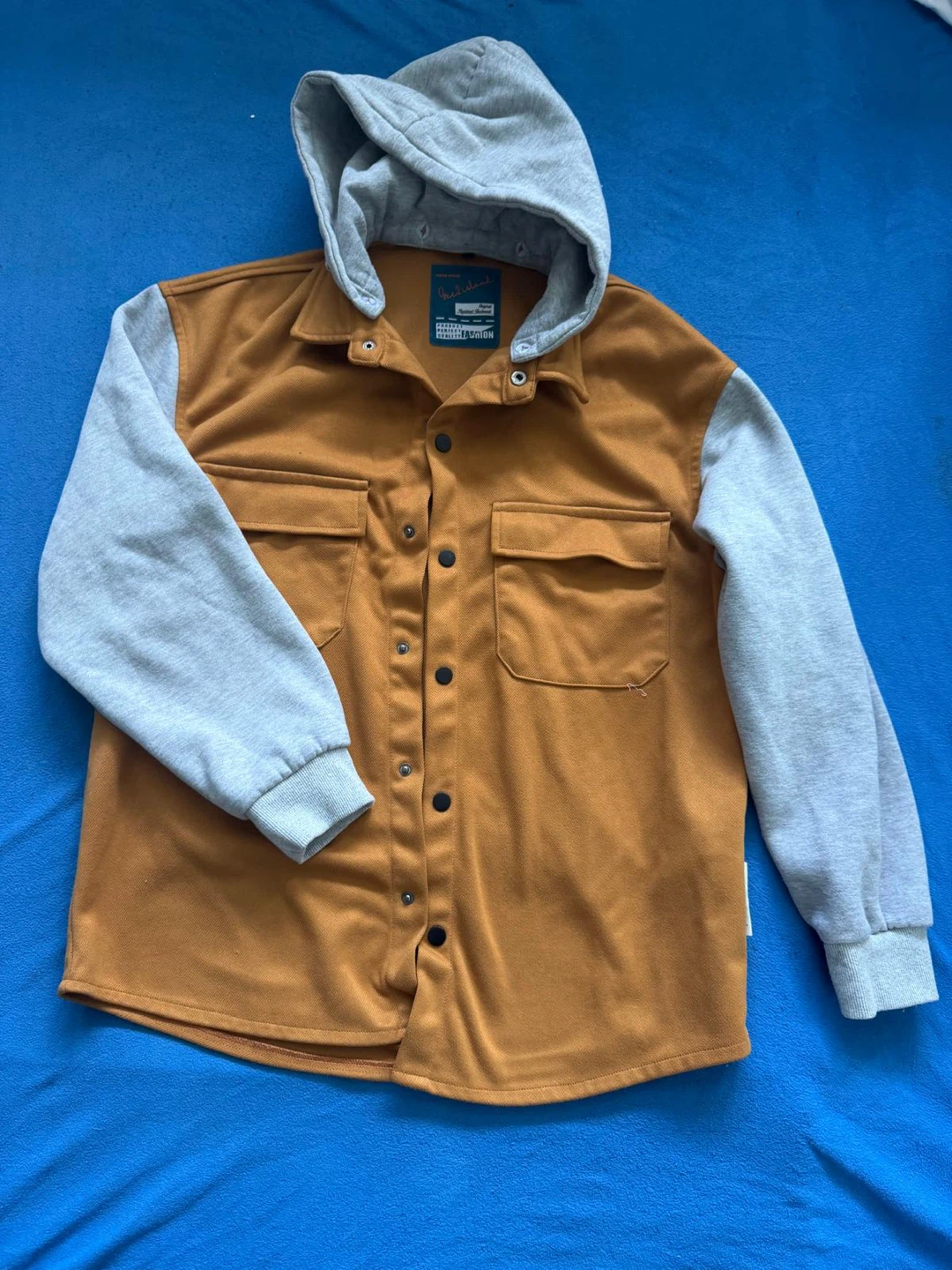 Canadian Denim Hoodie Shirt - Brown/Grey - Large