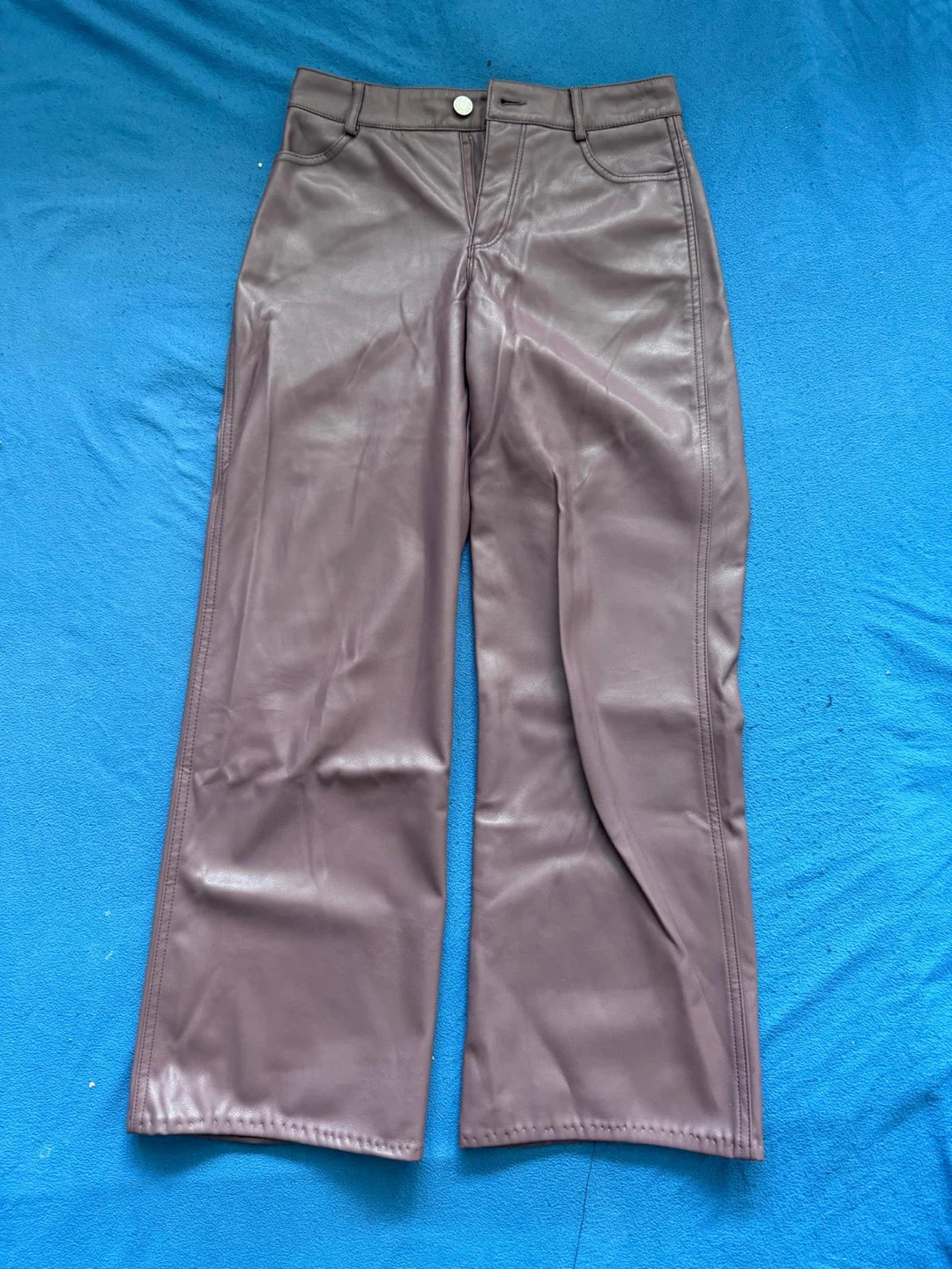 Purple Faux Leather Wide Leg Pants