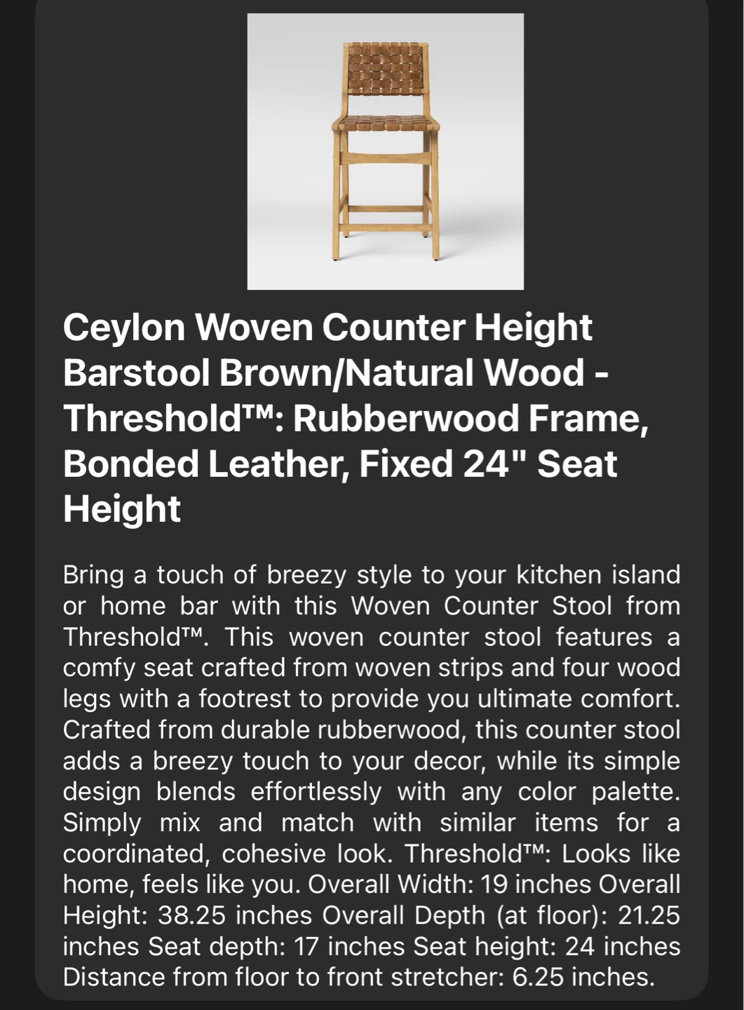 Threshold Ceylon Woven Counter Stool - Brown/Natural Wood