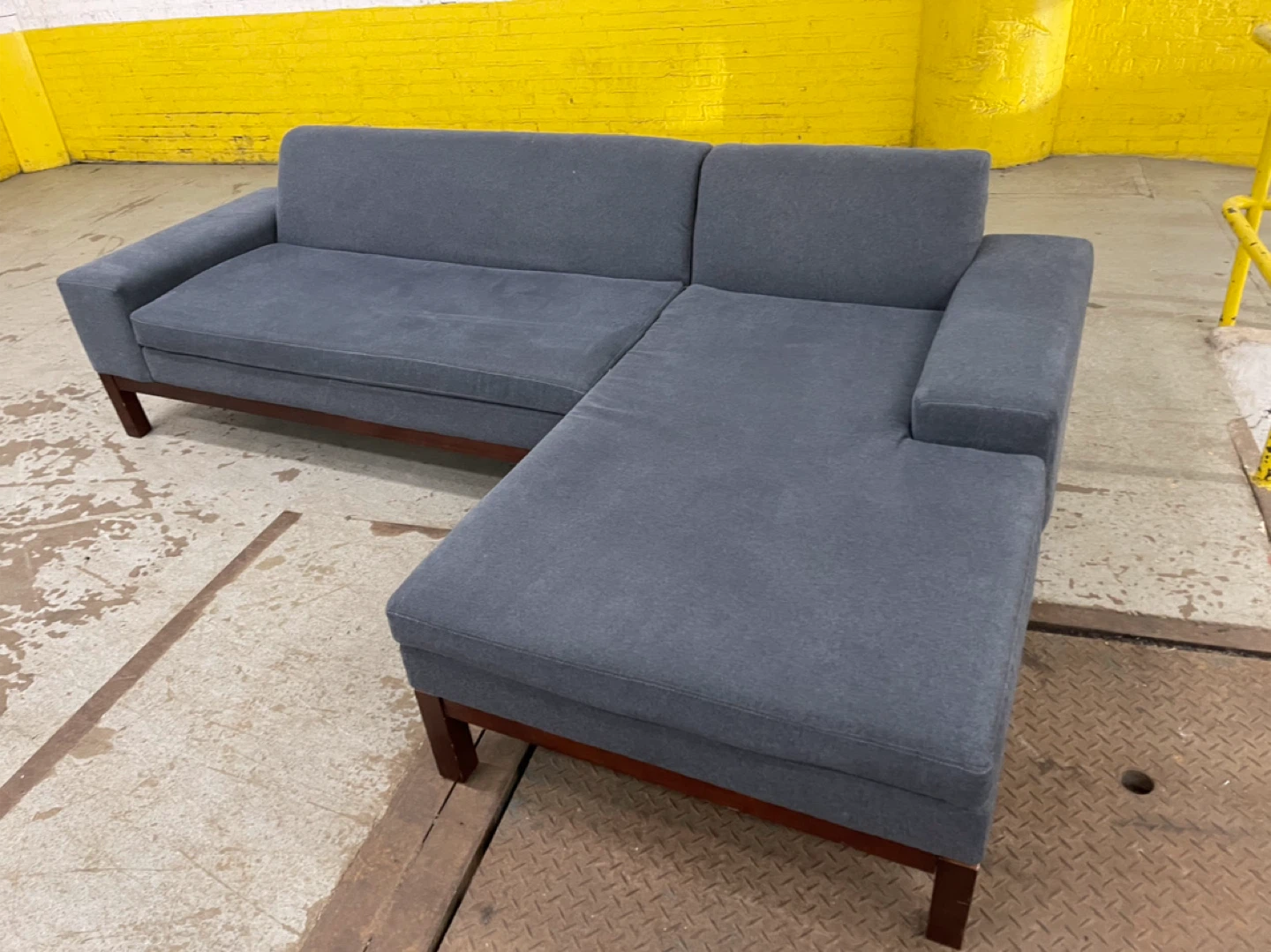 Gray Sectional Sofa with Wooden Legs