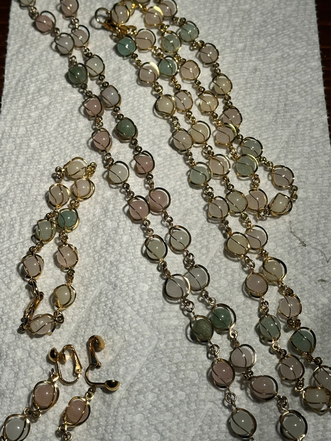 Vintage Topaz and Jade Bead  Necklace bracelet earring set