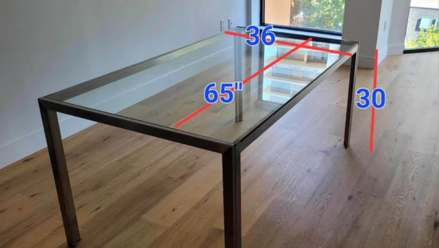 Glass Top Dining Table with Metal chrome Frame - 65" x 36" x 30" - photo 2