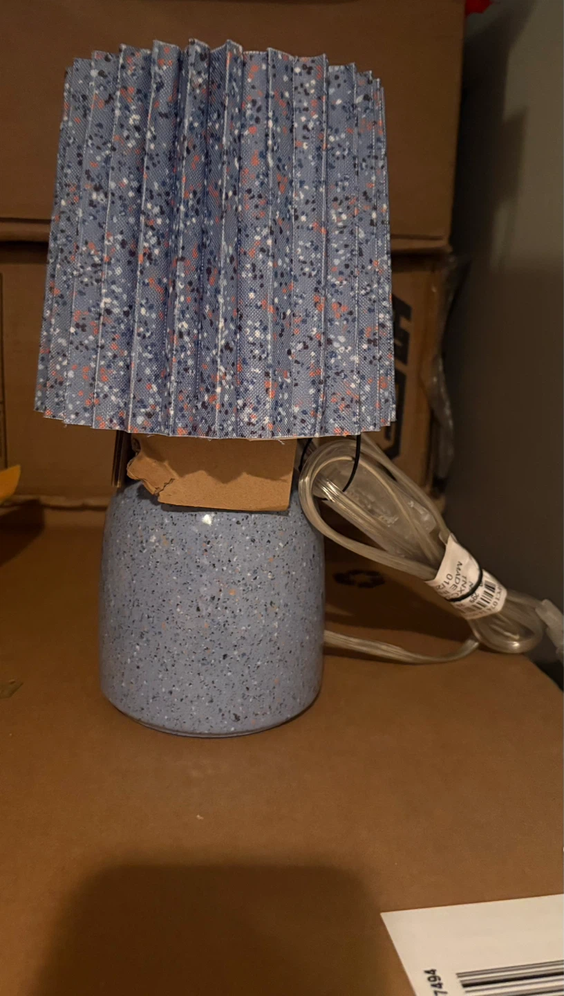 Blue Speckled Table Lamp with Pleated Shade