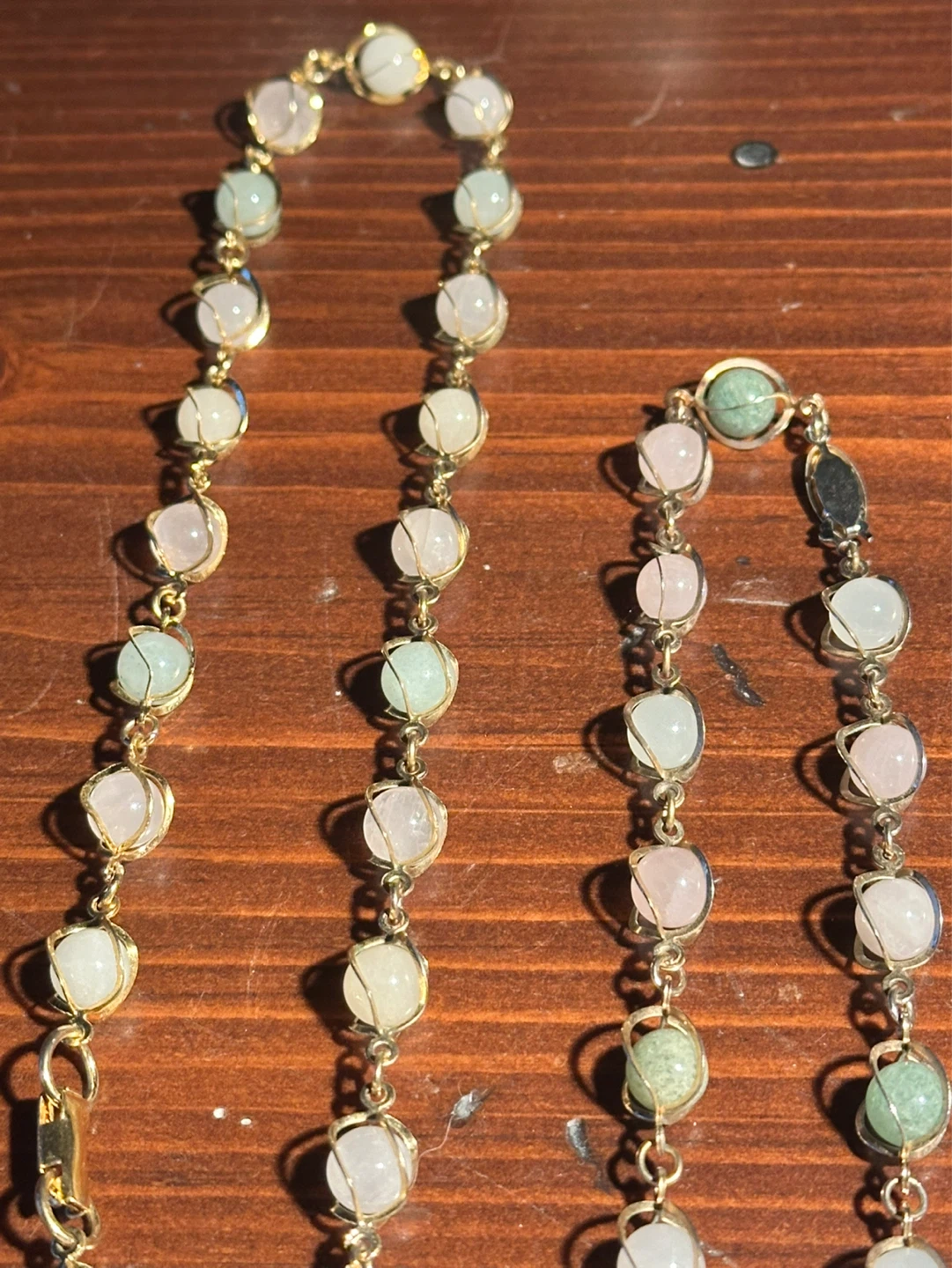 Vintage Topaz and Jade Bead  Necklace bracelet earring set - photo 5
