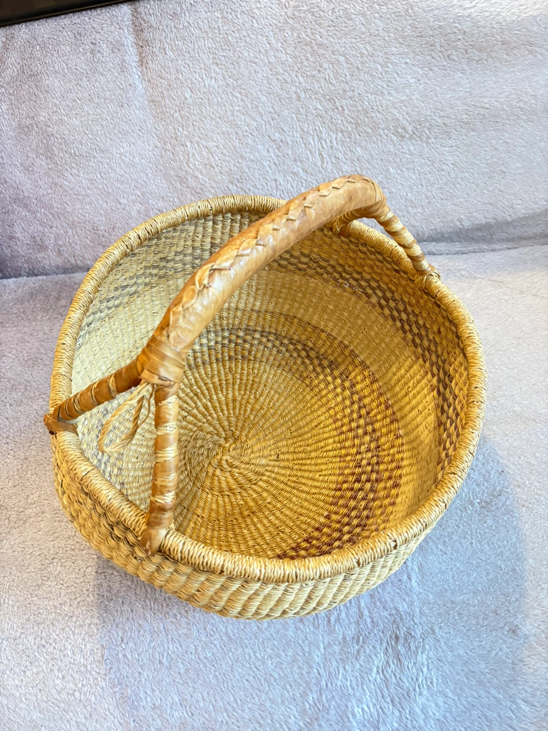 Woven Basket with Leather Handle