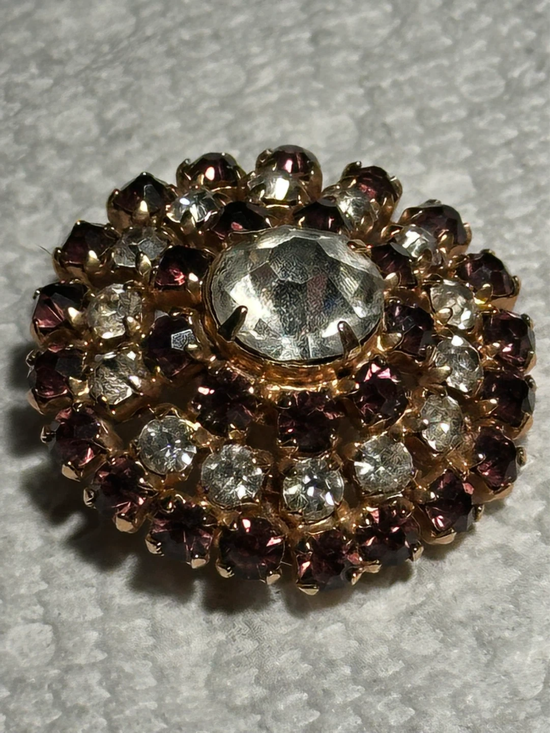 Vintage Czechoslovakian Amethyst Clear Rhinestone Brooch - photo 2