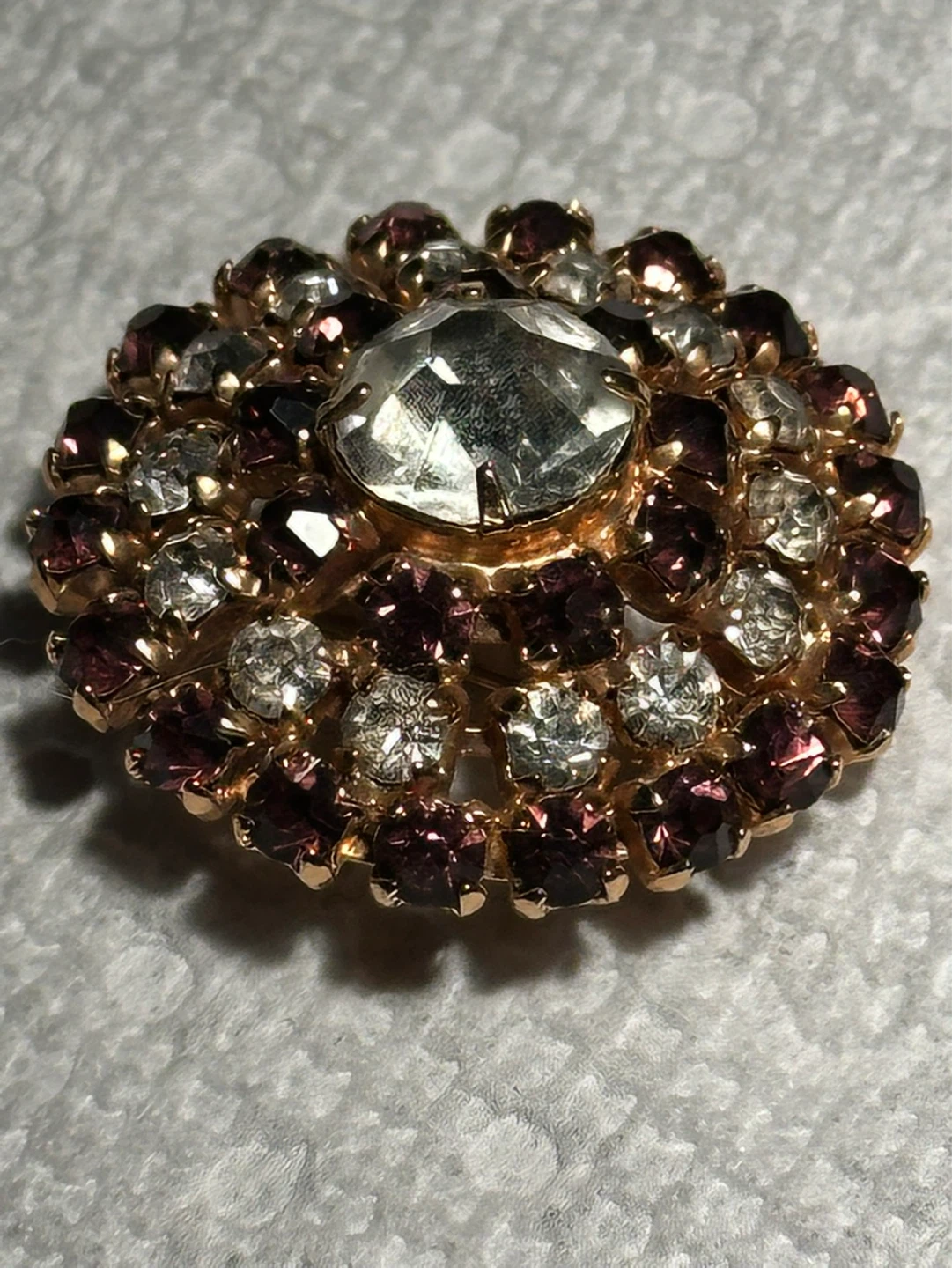 Vintage Czechoslovakian Amethyst Clear Rhinestone Brooch - photo 4