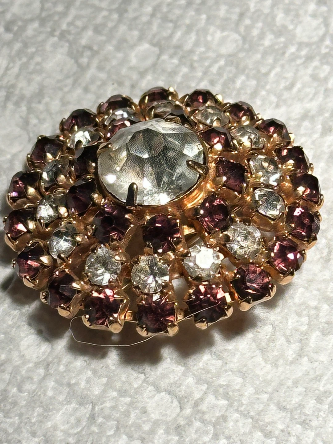 Vintage Czechoslovakian Amethyst Clear Rhinestone Brooch - photo 5