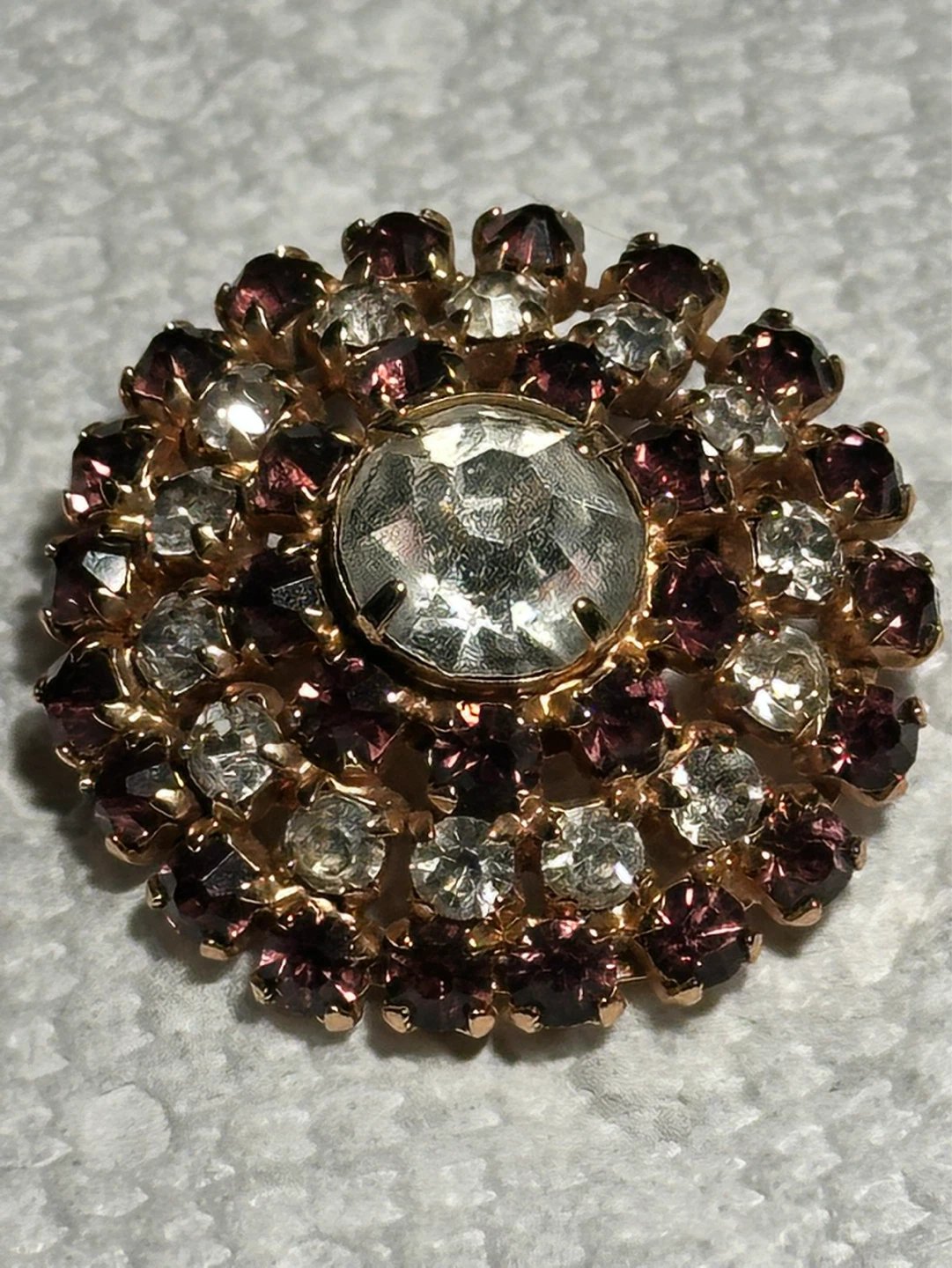 Vintage Czechoslovakian Amethyst Clear Rhinestone Brooch
