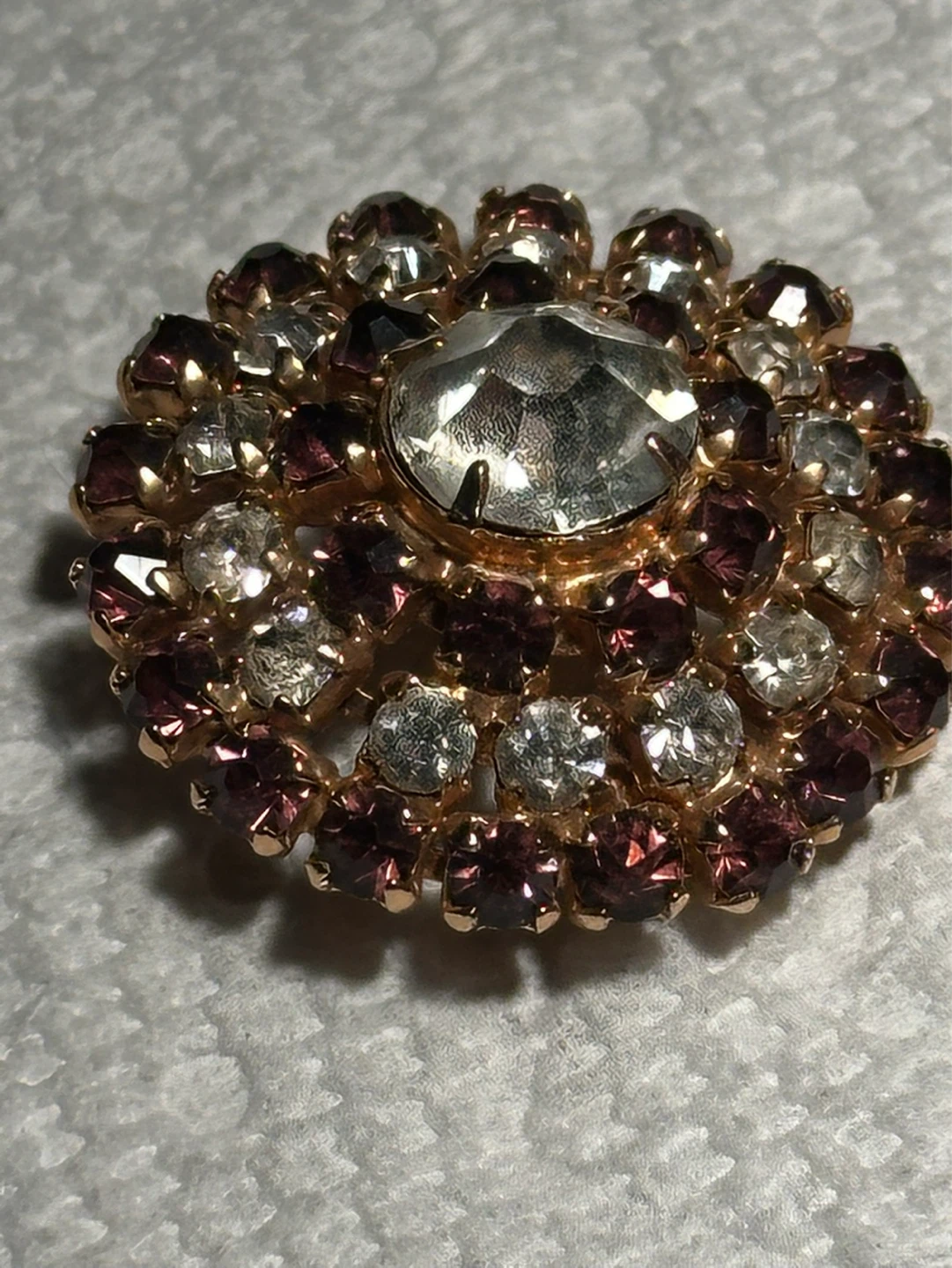 Vintage Czechoslovakian Amethyst Clear Rhinestone Brooch - photo 3