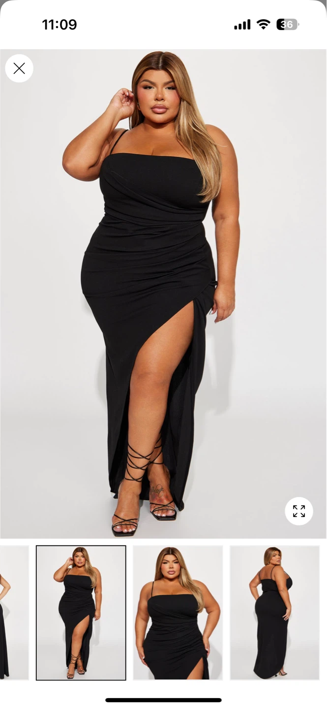 BNWT 1X Black Elegant Maxi Dress with High Slit
