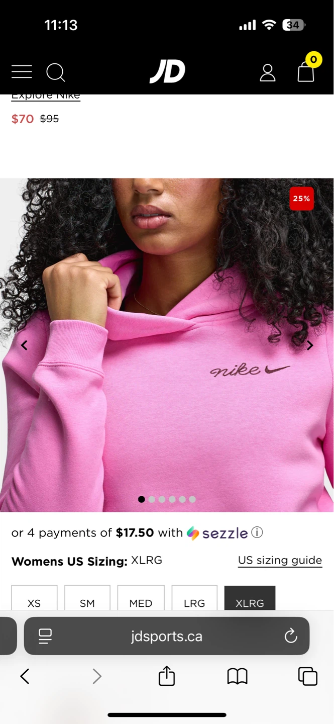 BNWT Nike Women's Pink Cropped Hoodie XL