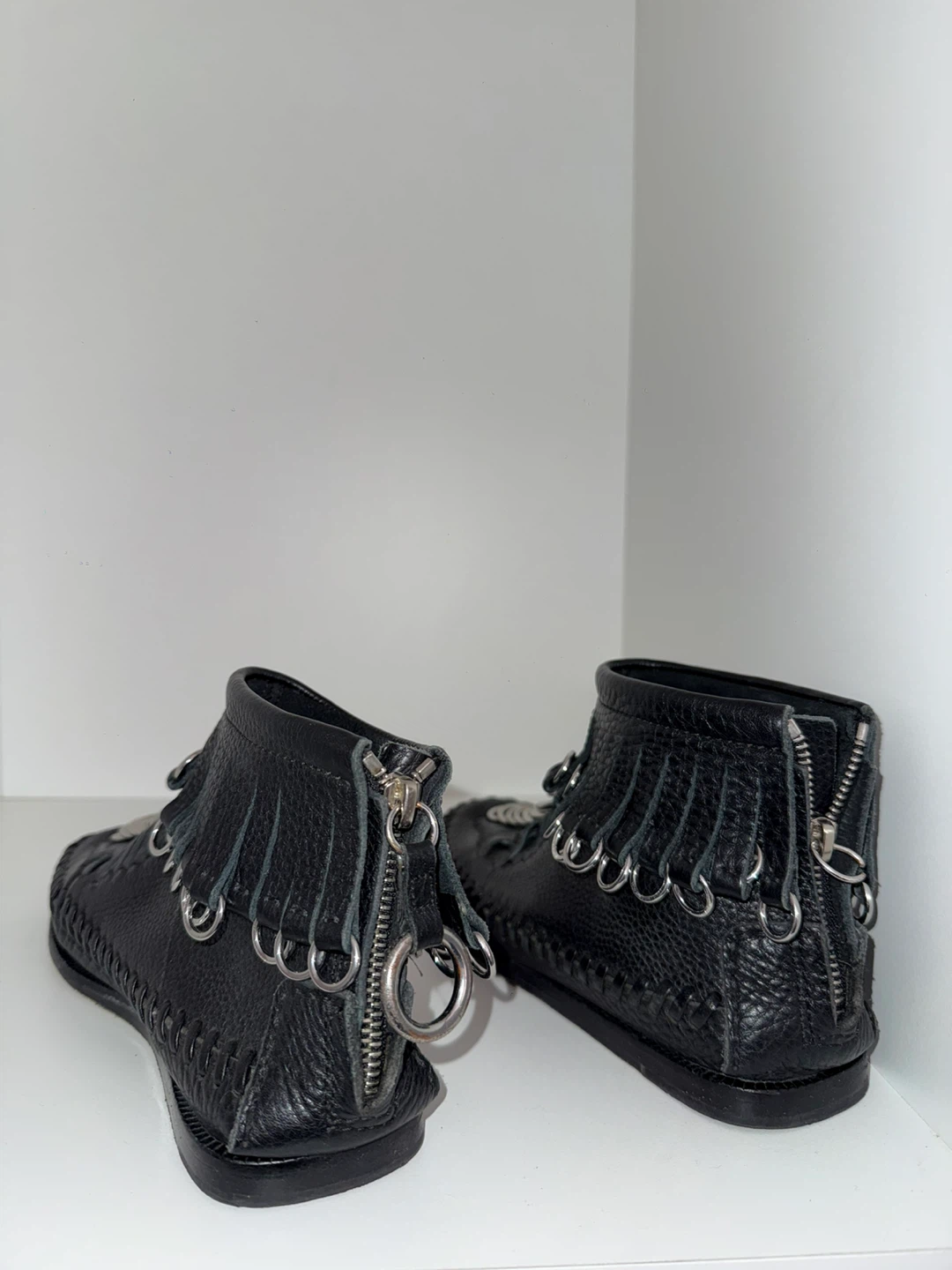 Chloe Black Leather Fringe Zipper Ankle Boots - Size 36.5 - photo 2