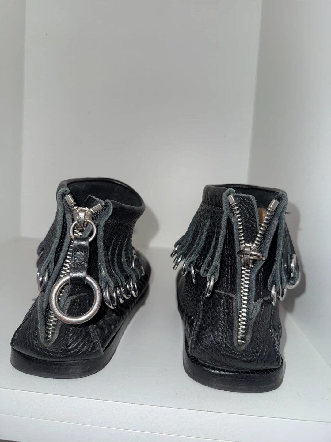 Chloe Black Leather Fringe Zipper Ankle Boots - Size 36.5 - photo 4