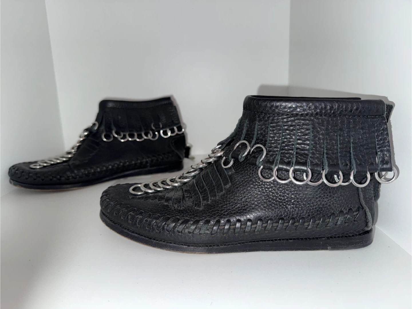 Chloe Black Leather Fringe Zipper Ankle Boots - Size 36.5