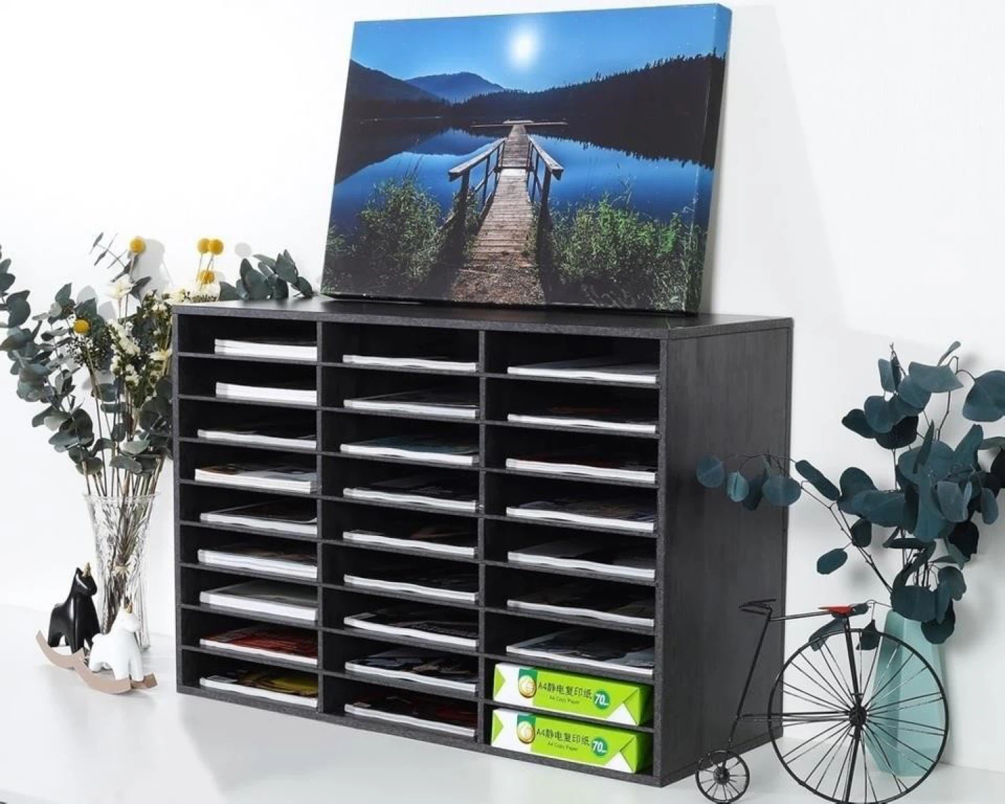 27 Compartments Wood Literature Organizer - photo 3