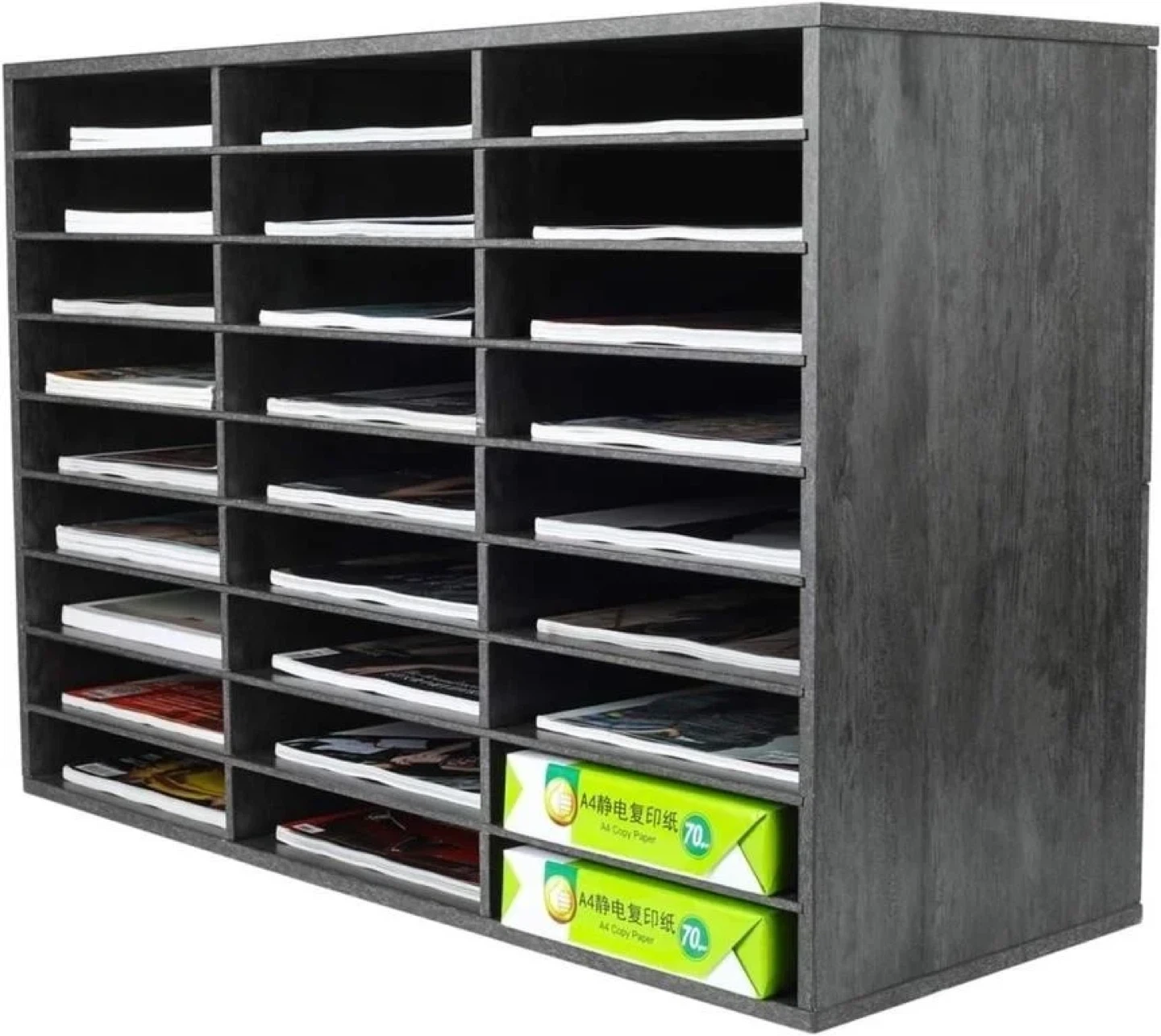 27 Compartments Wood Literature Organizer