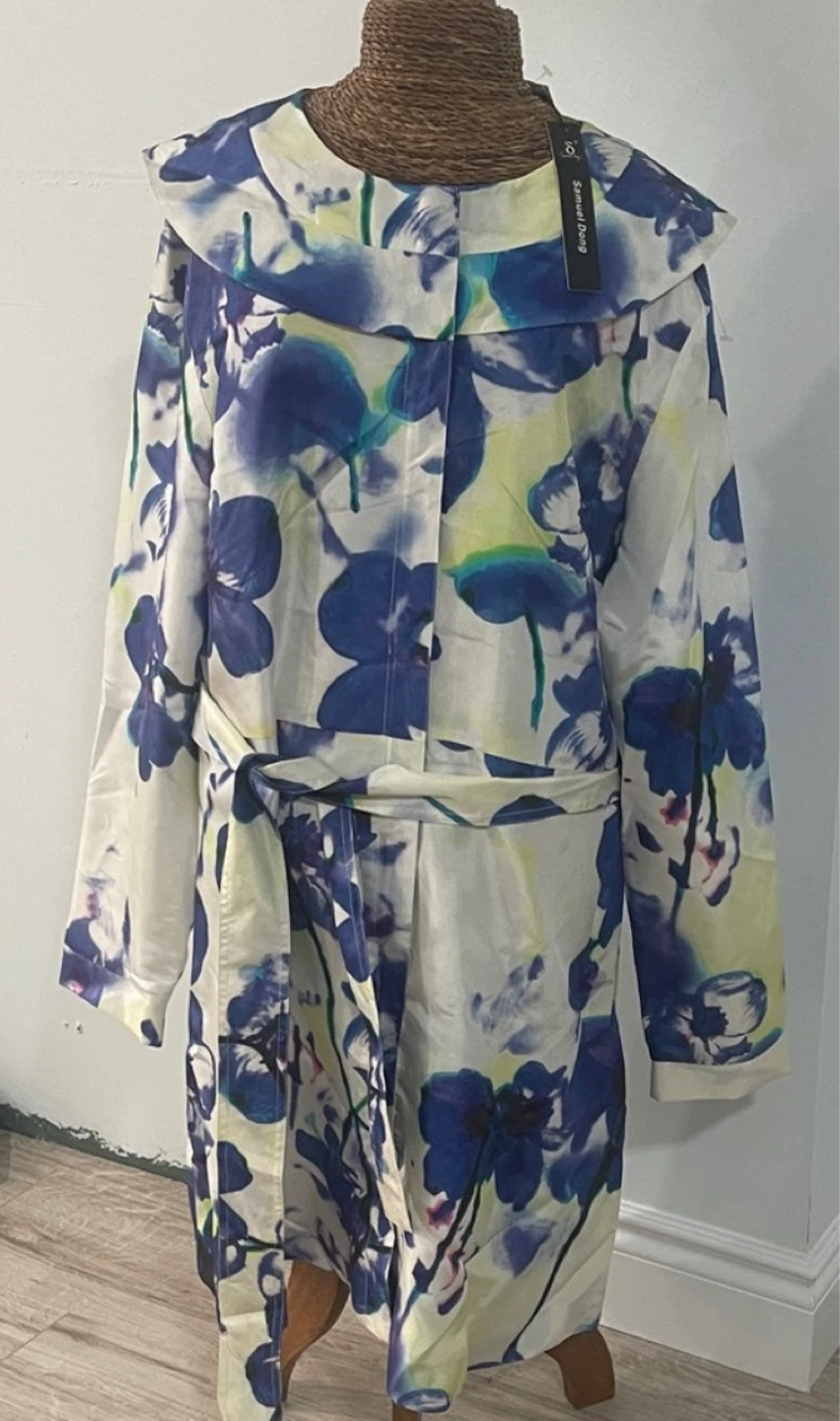 NWT Samuel Dong Floral Print Belted Coat