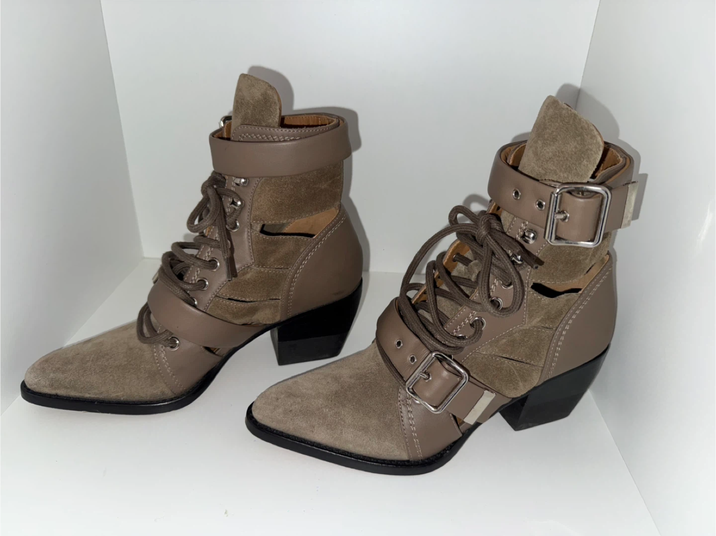 Chloe Suede Buckle Lace-Up Ankle Boots - photo 3