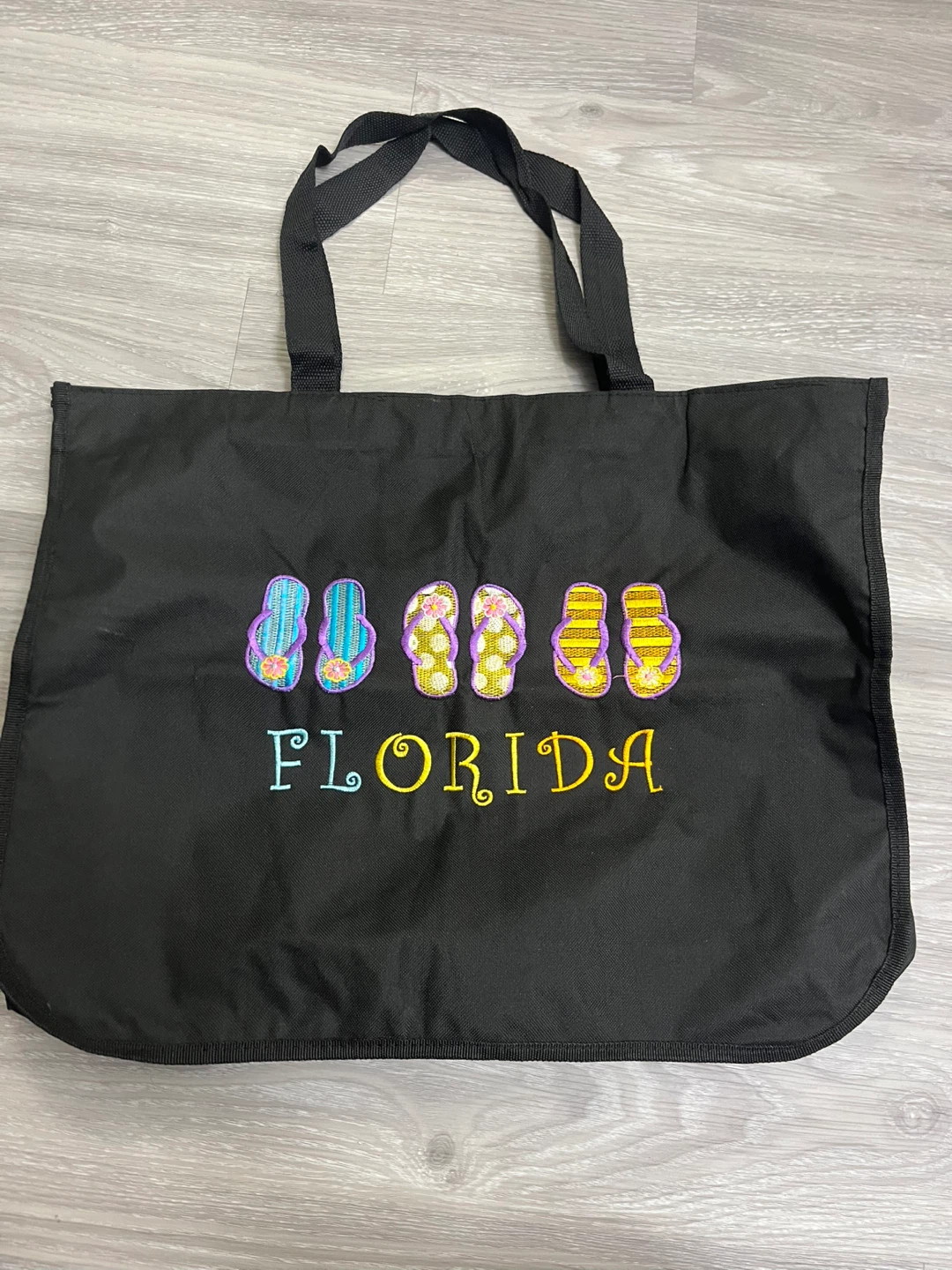 Black Tote Bag with "Florida" and Flip-Flop Design