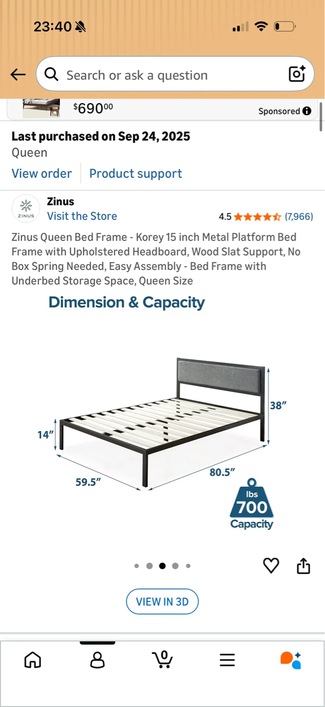 Zinus Queen Bed Frame - Korey 15 inch Metal Platform