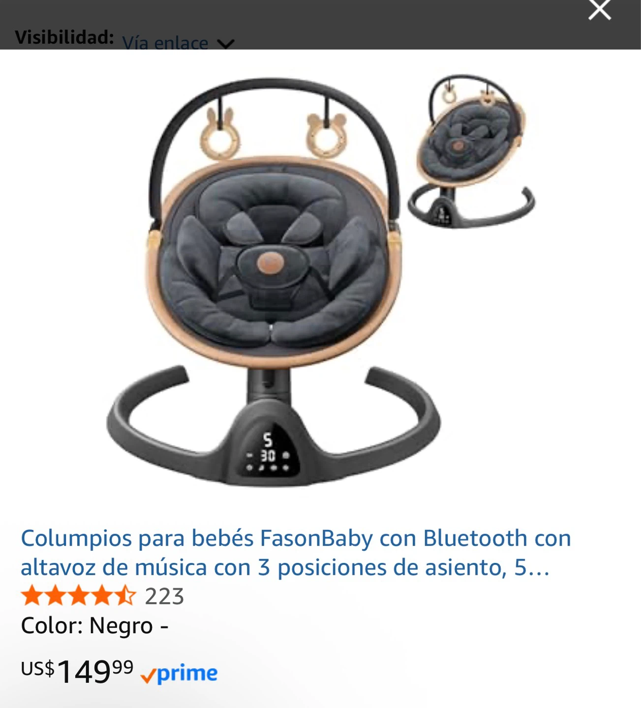 FasonBaby Baby Swing with Bluetooth Music Speaker - Black