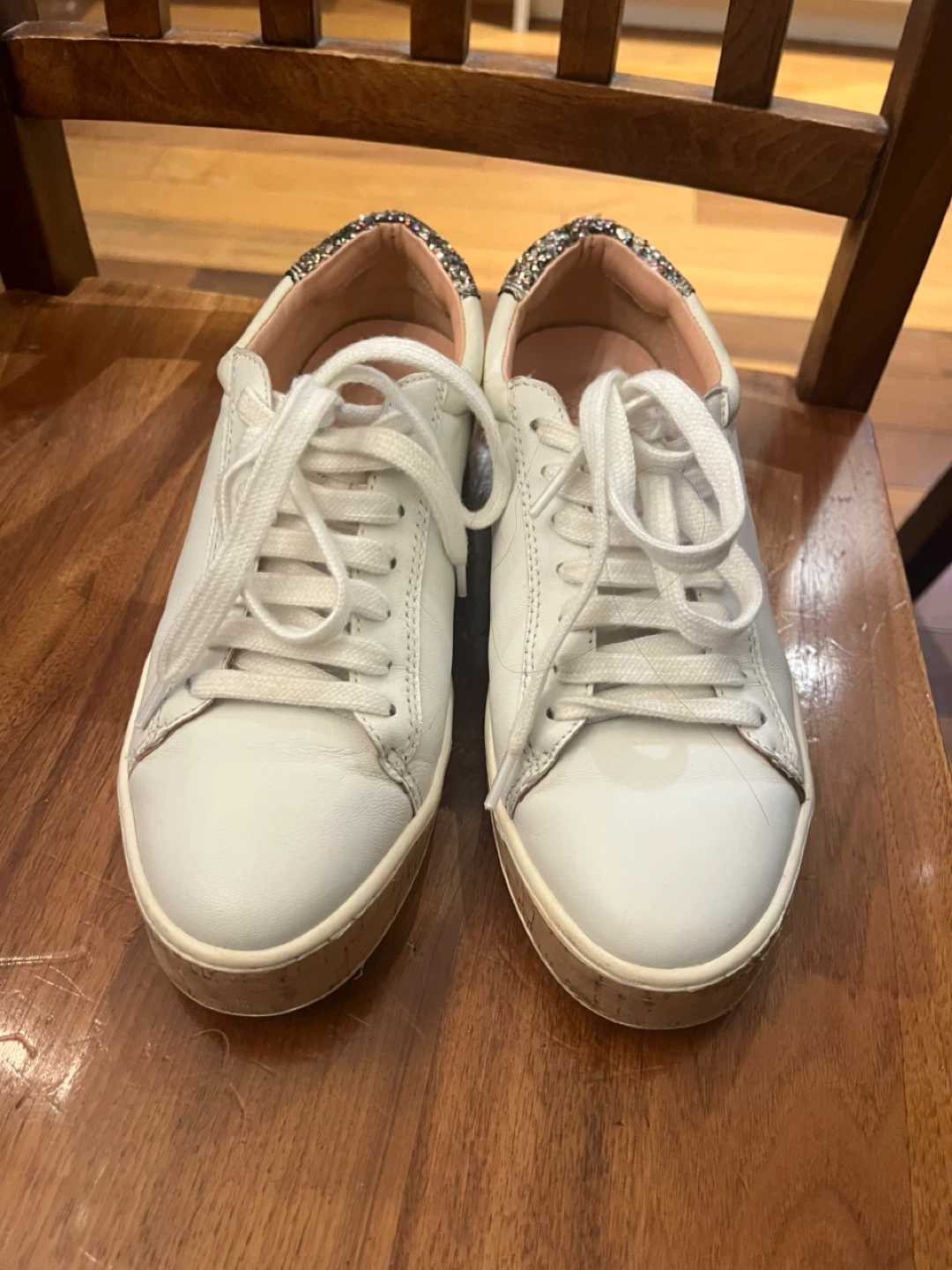 🌱 Kate Spade White Glitter Accent Platform Sneakers