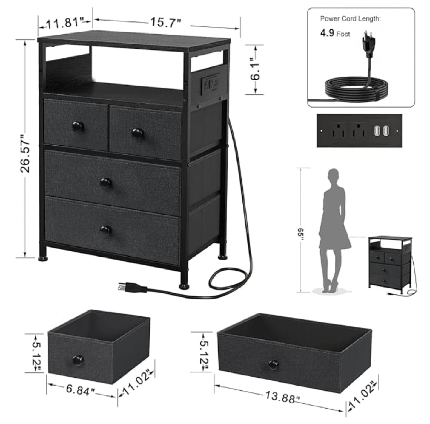 Fabric Dresser with Built-in Charging Station and LED Lights - photo 2