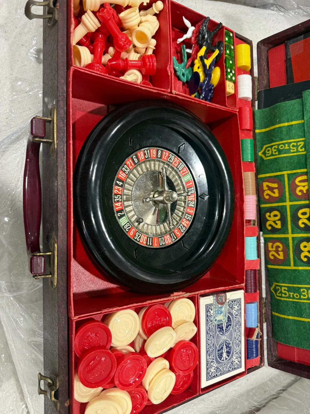 Casino Game Set with Roulette, Chess, Checkers, and Backgammon