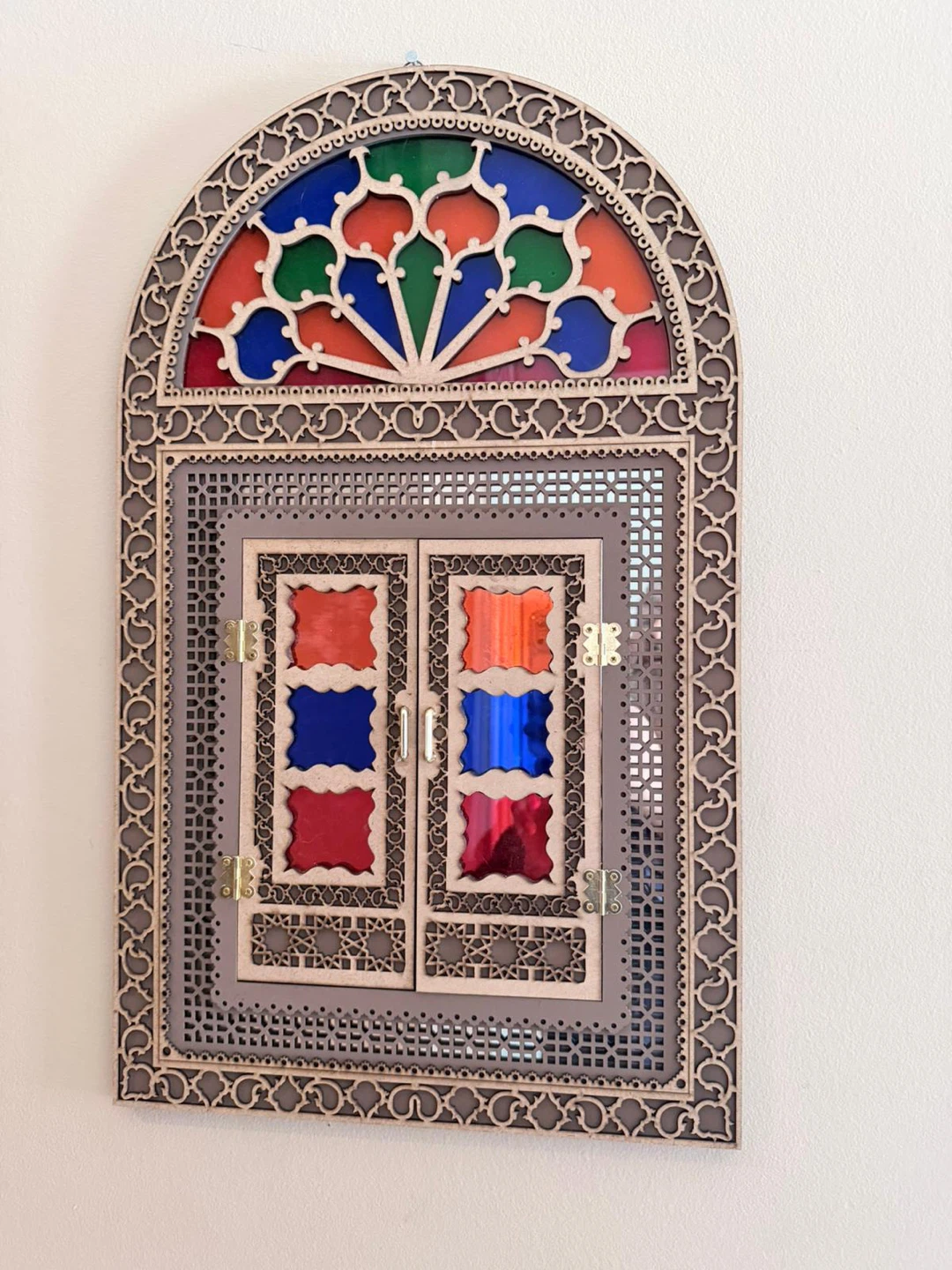 Decorative Wall Shelf with Stained Glass Design