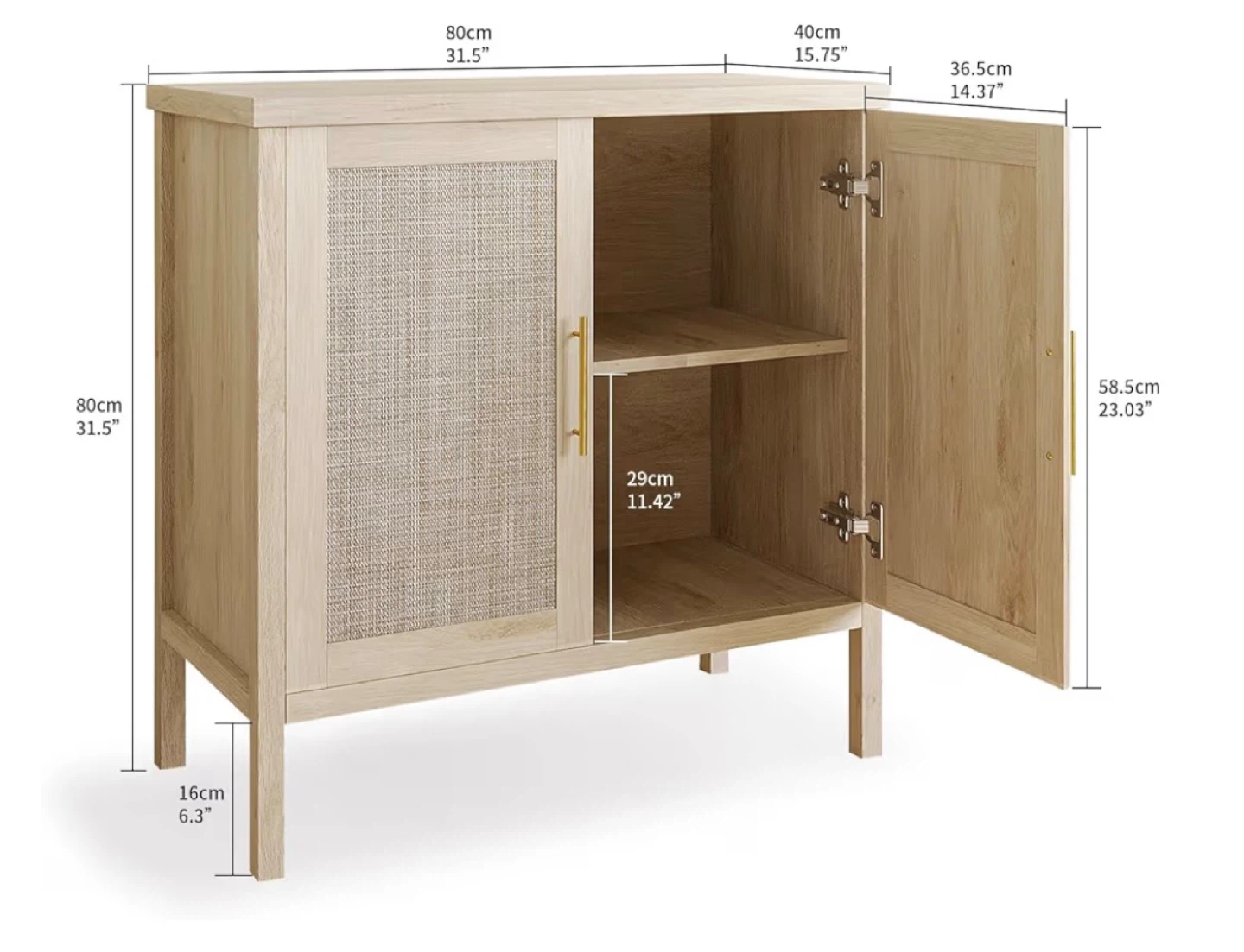 Light Oak Cane Cabinet 80cm x 40cm - photo 2