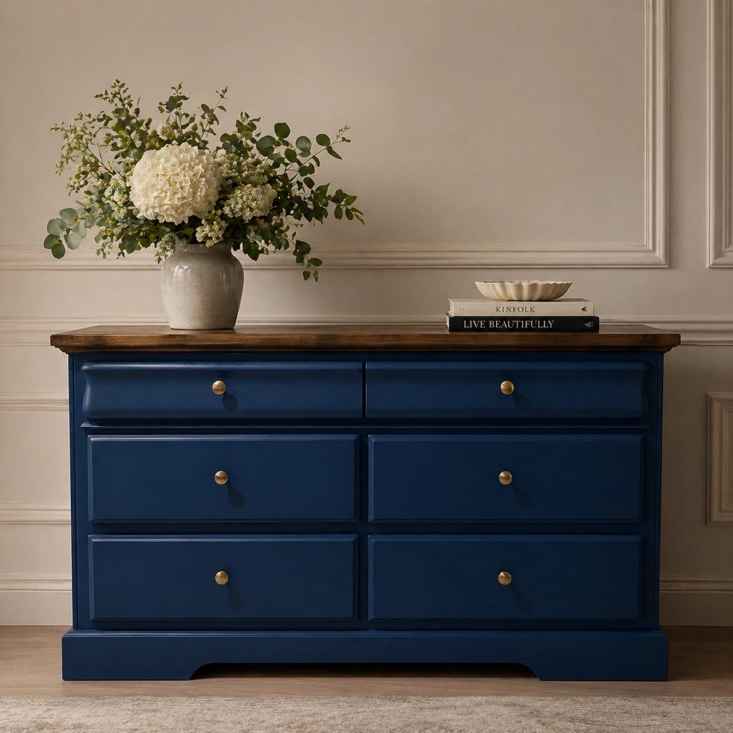 Blue Dresser with Wood Top