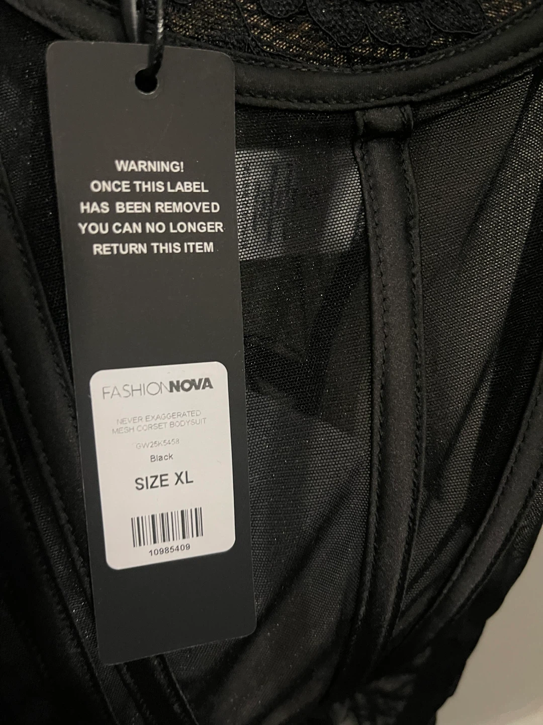 Fashion Nova Black Mesh Corset Bodysuit Size XL - photo 3