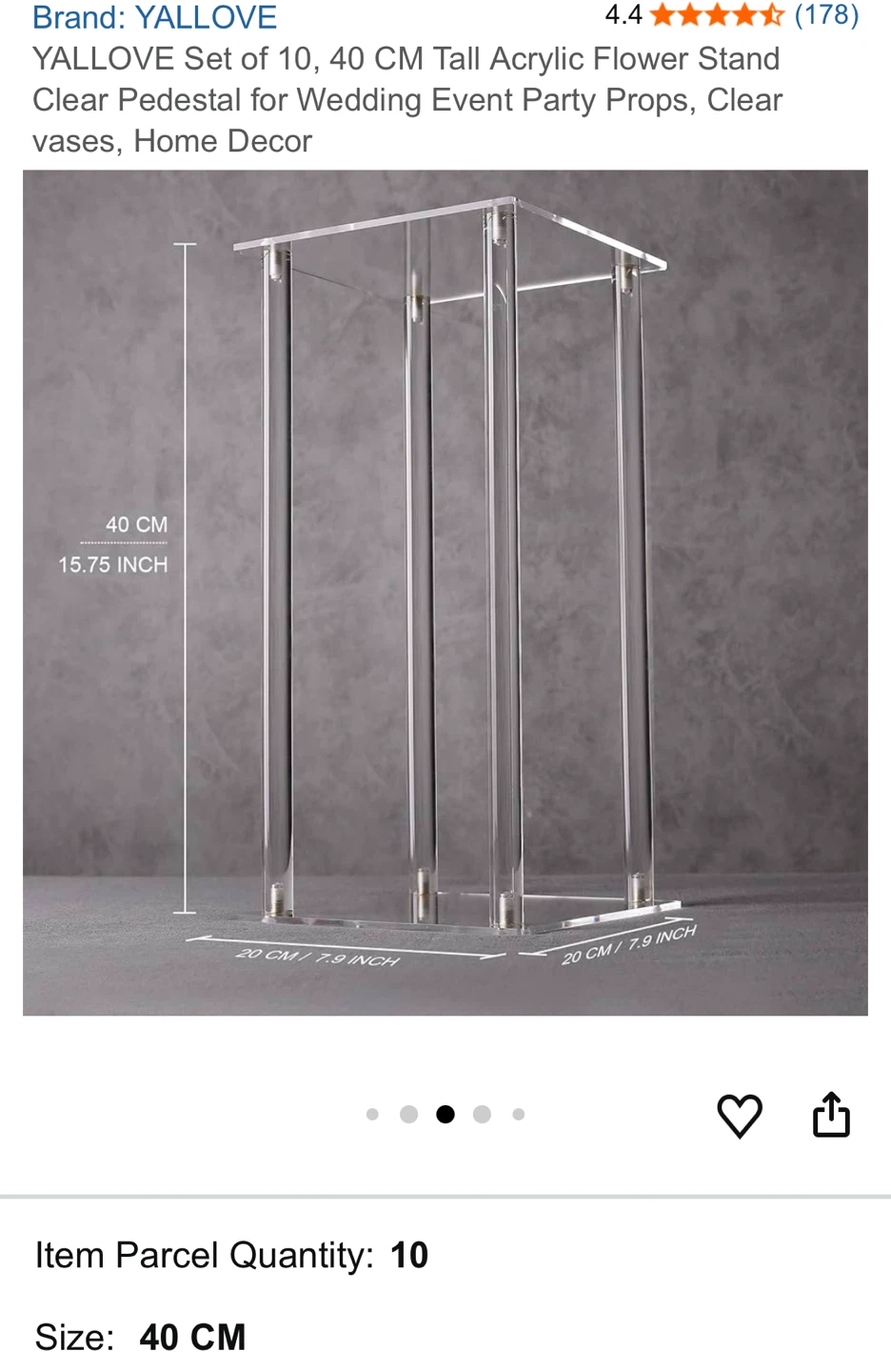 YALLOVE Set of 10 Acrylic Flower Stands (40 CM Tall) - photo 5