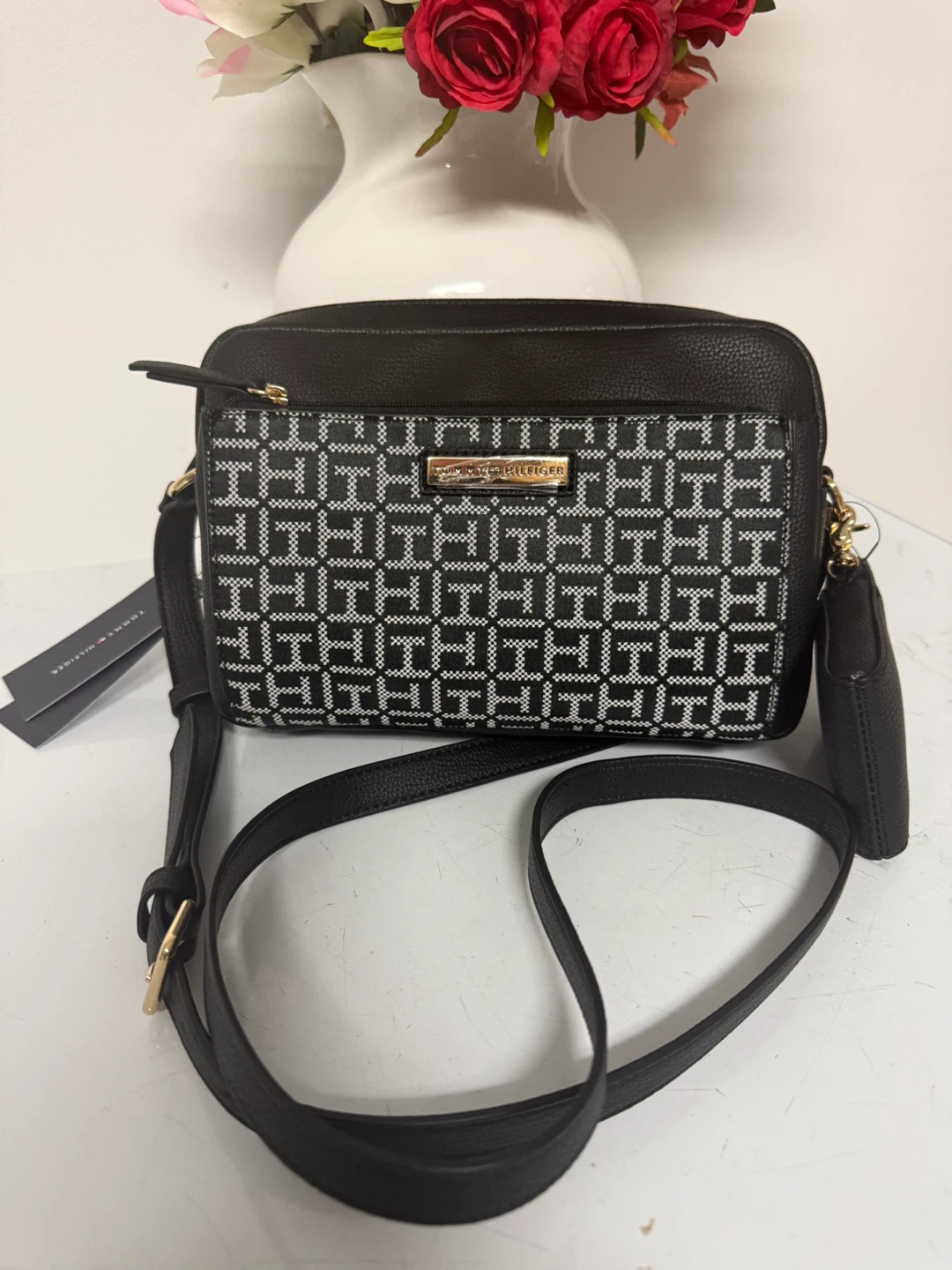 Tommy Hilfiger Black & White Monogram Crossbody Bag