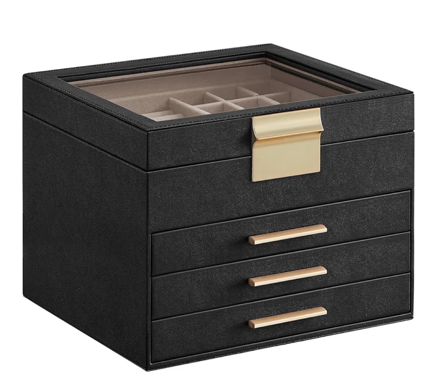 Black Faux Leather Jewellery Organizer with Drawers