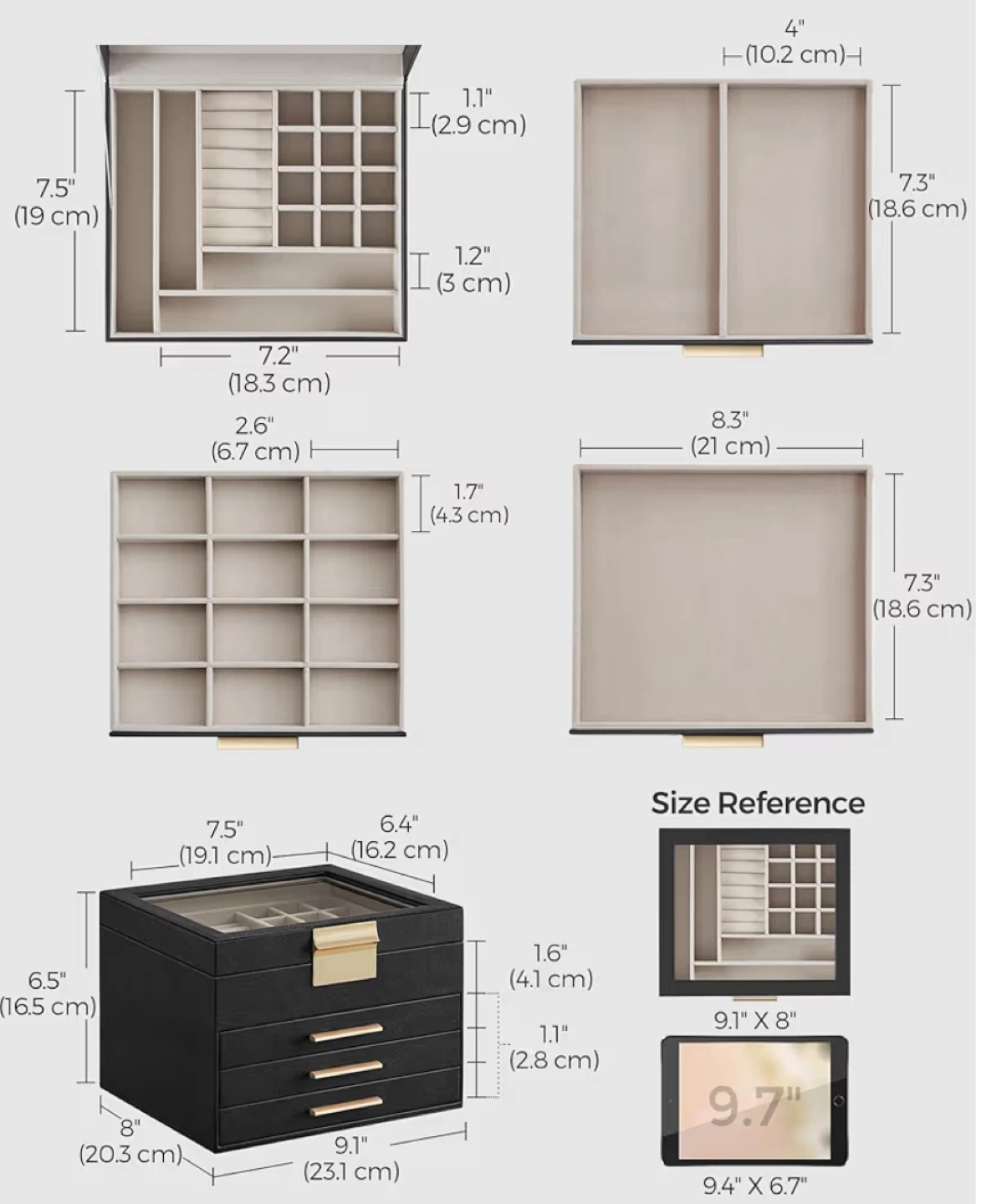 Black Faux Leather Jewellery Organizer with Drawers - photo 2