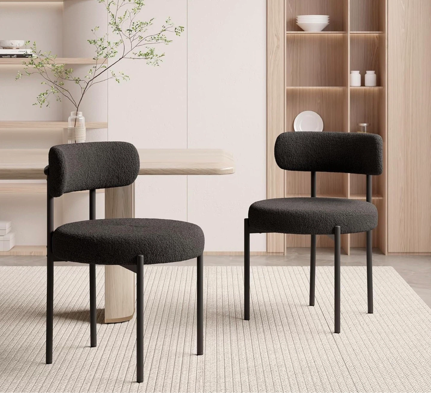 Set of 6 Black Bouclé Dining Chairs