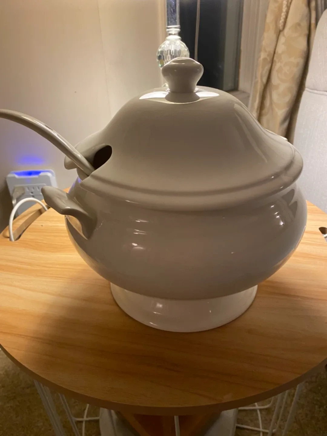 White Ceramic Soup Tureen with Ladle and Lid