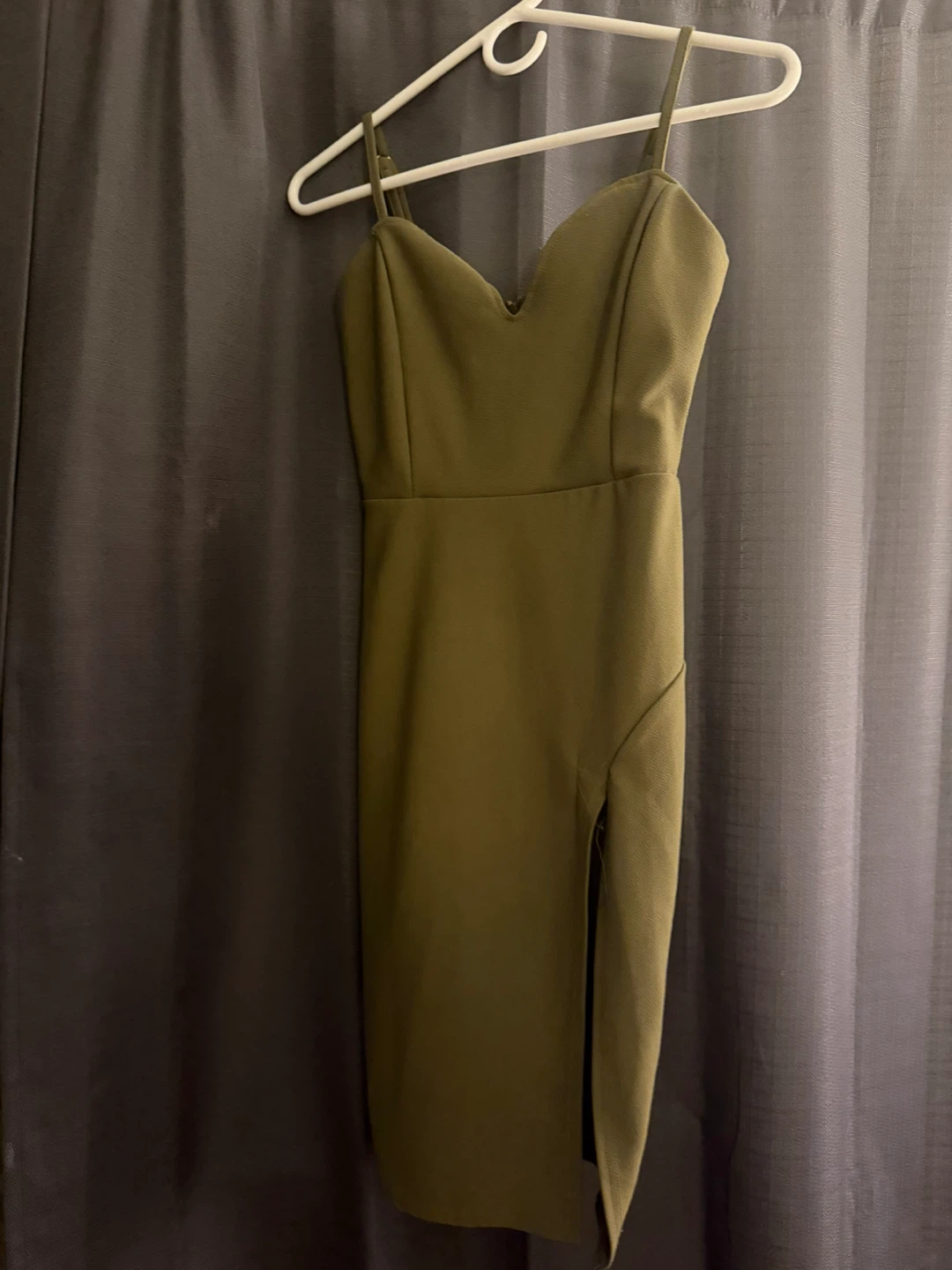 Revamped Olive Green Midi Dress with Slit