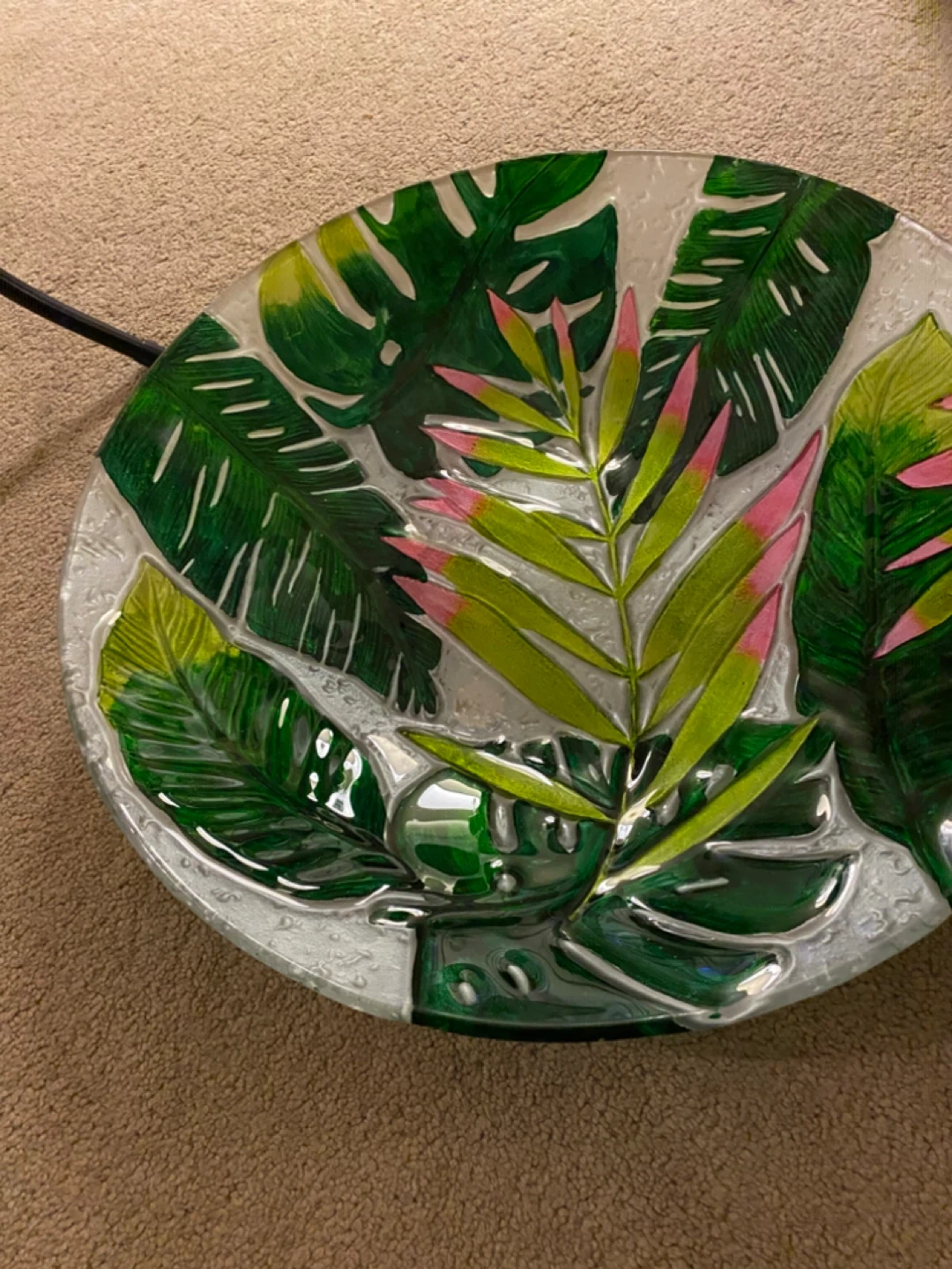 Glass Pedestal Bowl with Tropical Leaf Design - photo 4