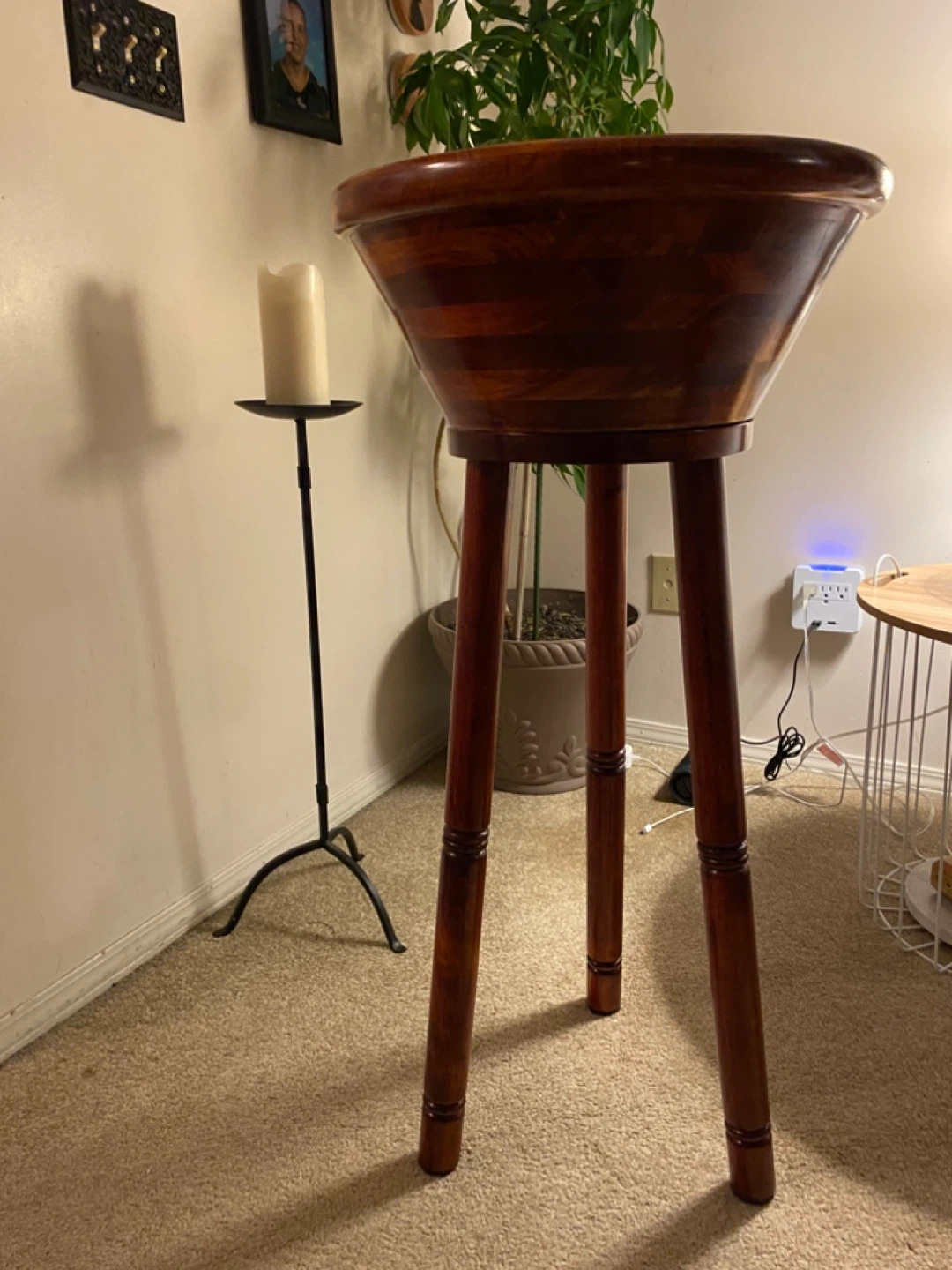 Wooden Plant Stand with Bowl
